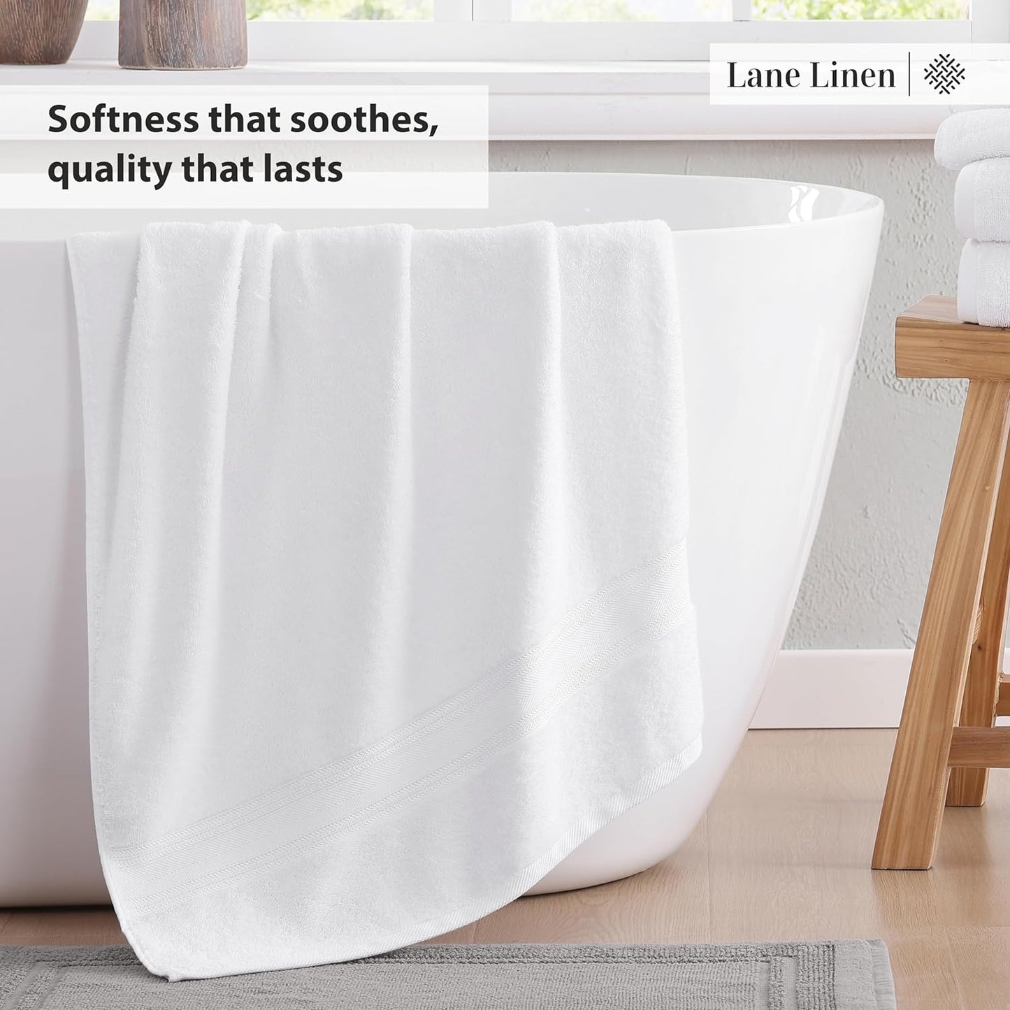 LANE LINEN Luxury Bath Towels Set - 6 Piece 100% CottonBathroom Zero Twist Shower Extra Absorbent Towel Super Soft 2 Hand Wash Cloths White