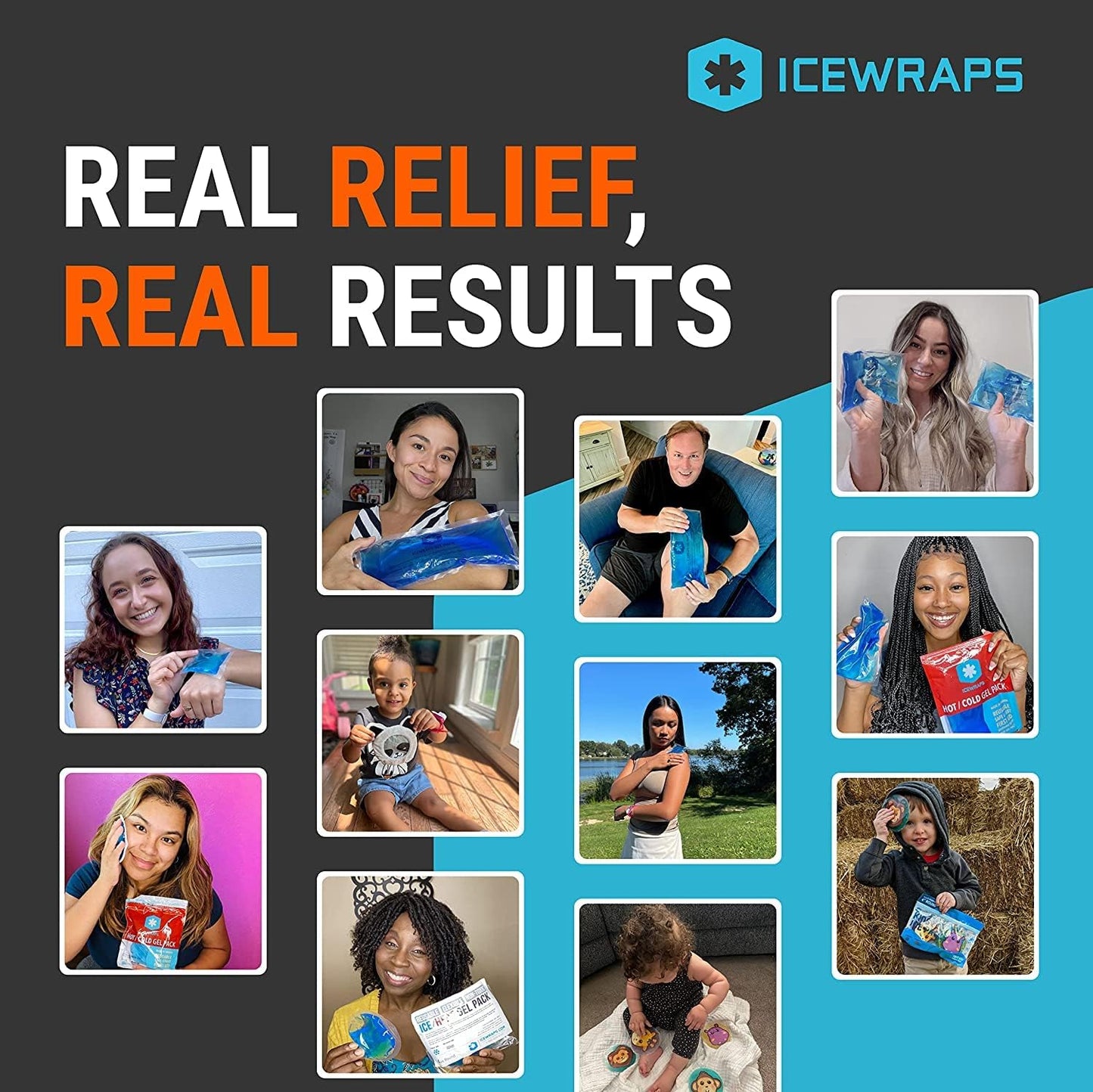 ICEWRAPS Hot & Cold Ice Packs - 3 x 5 in. Soft Gel Ice Packs – Reusable for Injuries Headaches, Joints, Fevers, & More – Made of Pro-Grade, Puncture-Proof Material (60 Packs)