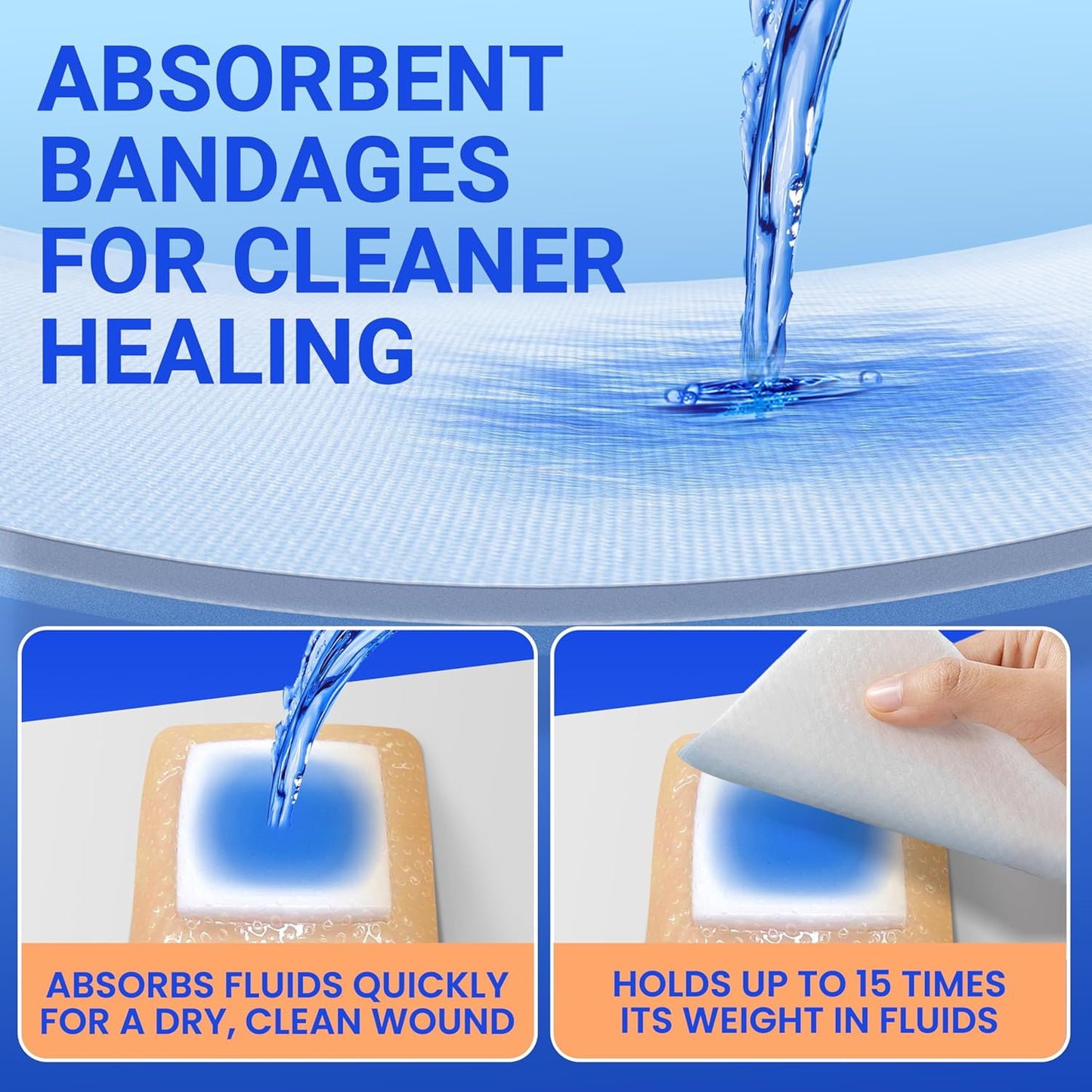 Large Waterproof Bandages 4x4 Silicone Foam Dressing for Sensitive Skin Wound Care, Adhesive Cohesive Pad with Border for First Aid, 10 PCS, Post Surgical and Trauma Care, Burn