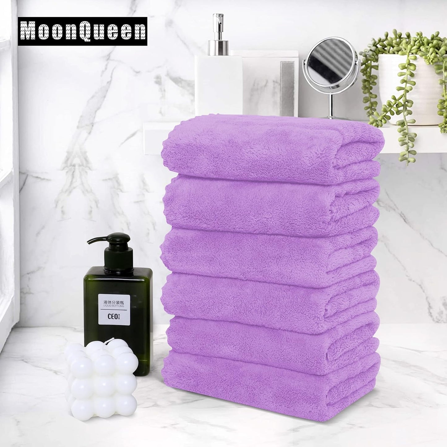 MOONQUEEN 18 Pack Premium Hand Towels - Quick Drying - Microfiber Coral Velvet Highly Absorbent Towels - Multipurpose Use as Hotel, Bathroom, Shower, Spa, Hand Towel 16 x 28 inches (Purple)