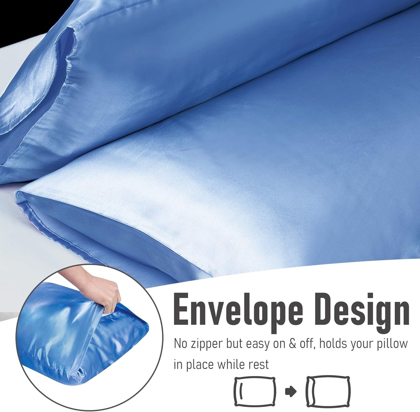 Tyfitb Satin Pillowcase Set for Hair & Skin Care – Cooling, Hypoallergenic, Anti-Frizz, Wrinkle-Free – Soft, Luxurious Pillowcases with Envelope Closure – 2-Pack, Standard Size 20x26, Gift-Ready