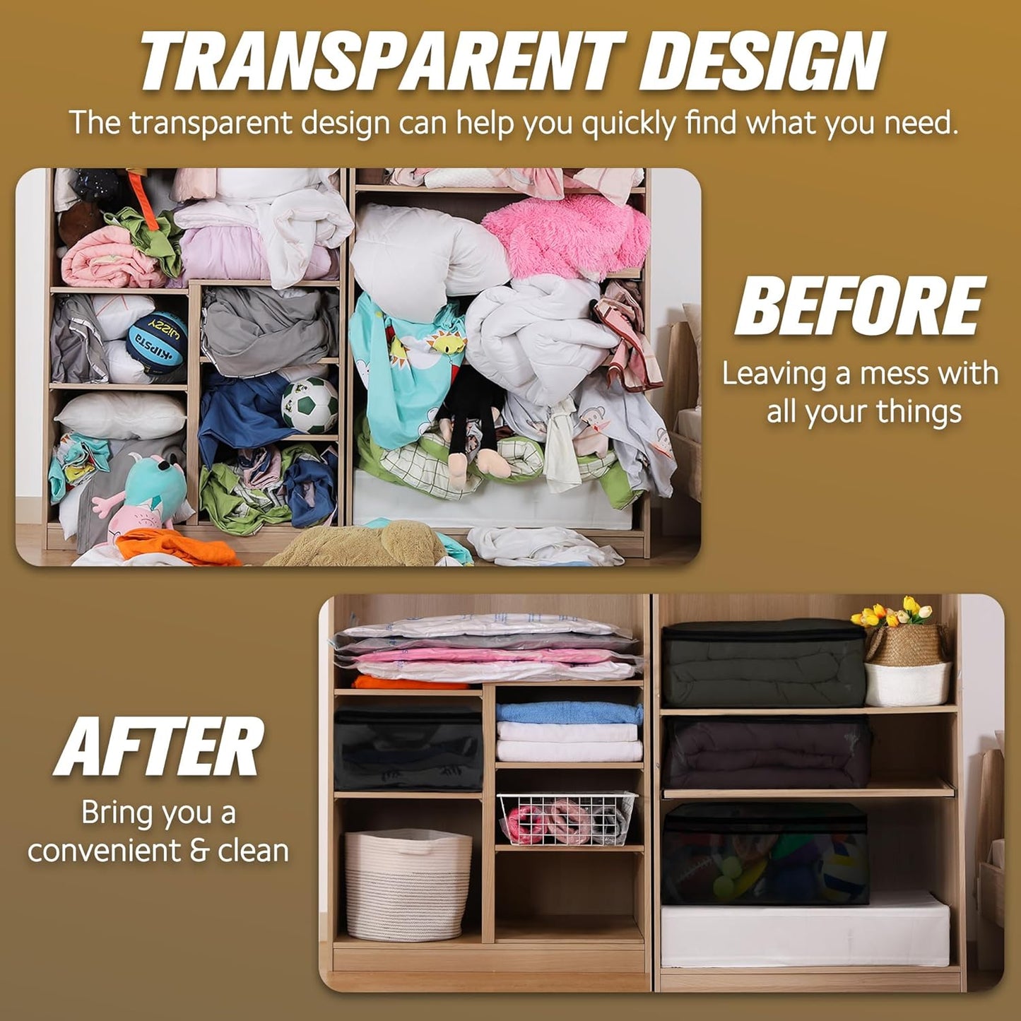 HIBAG 20 Gallon Large Storage Bag for Clothes, Zipper Clothing Storage Bag Organizer with Handles, for Comforters Blankets Pillows Bedding (Black, 2 Pack)