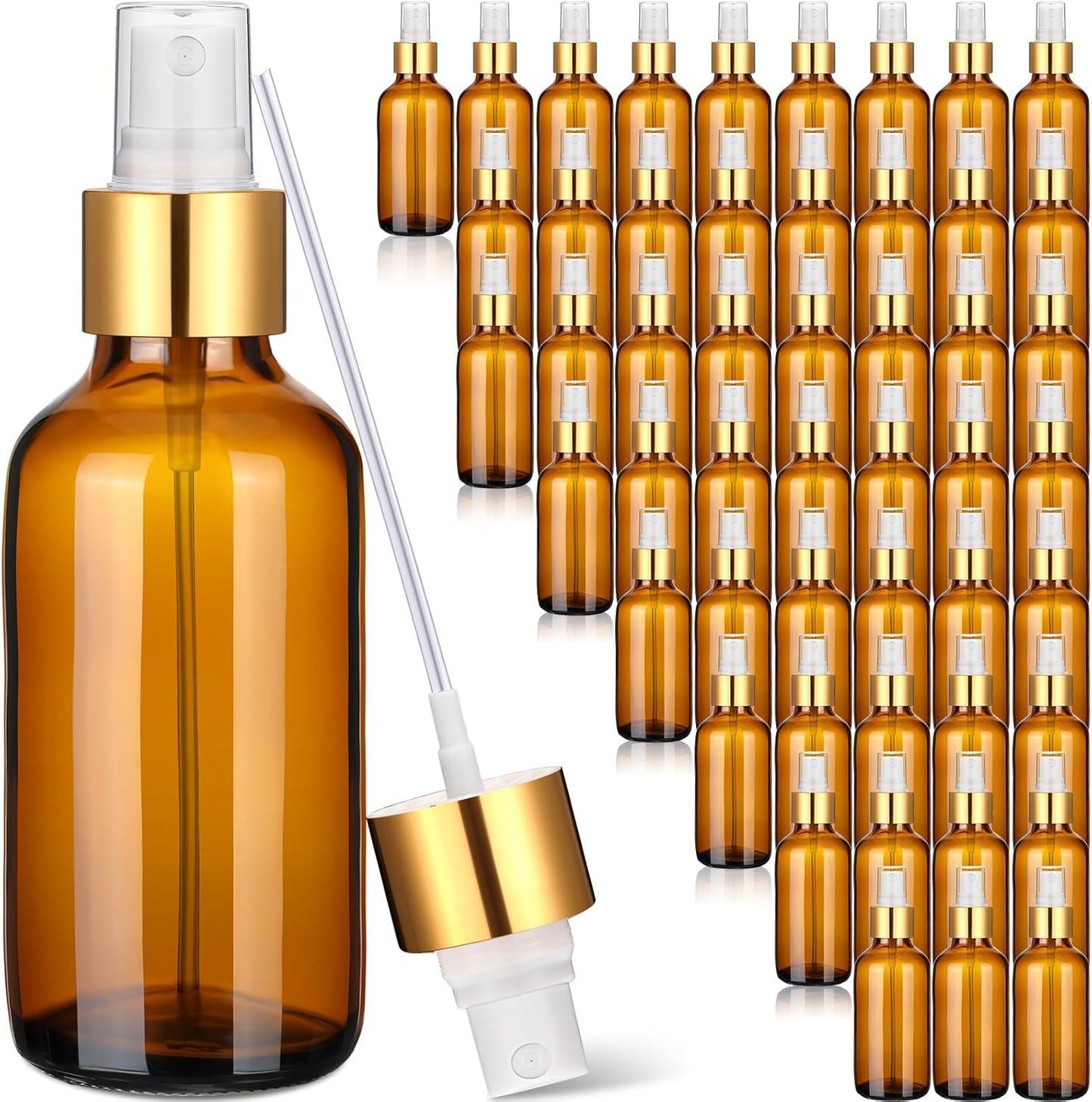 Maxcheck 50 Pieces 4oz Small Glass Spray Bottles for Essential Oil Empty Spray Mist Bottle Empty Fine Mist and Refillable Mister Refillable Liquid Containers for Perfumes, Cleaning(Brown, Gold)