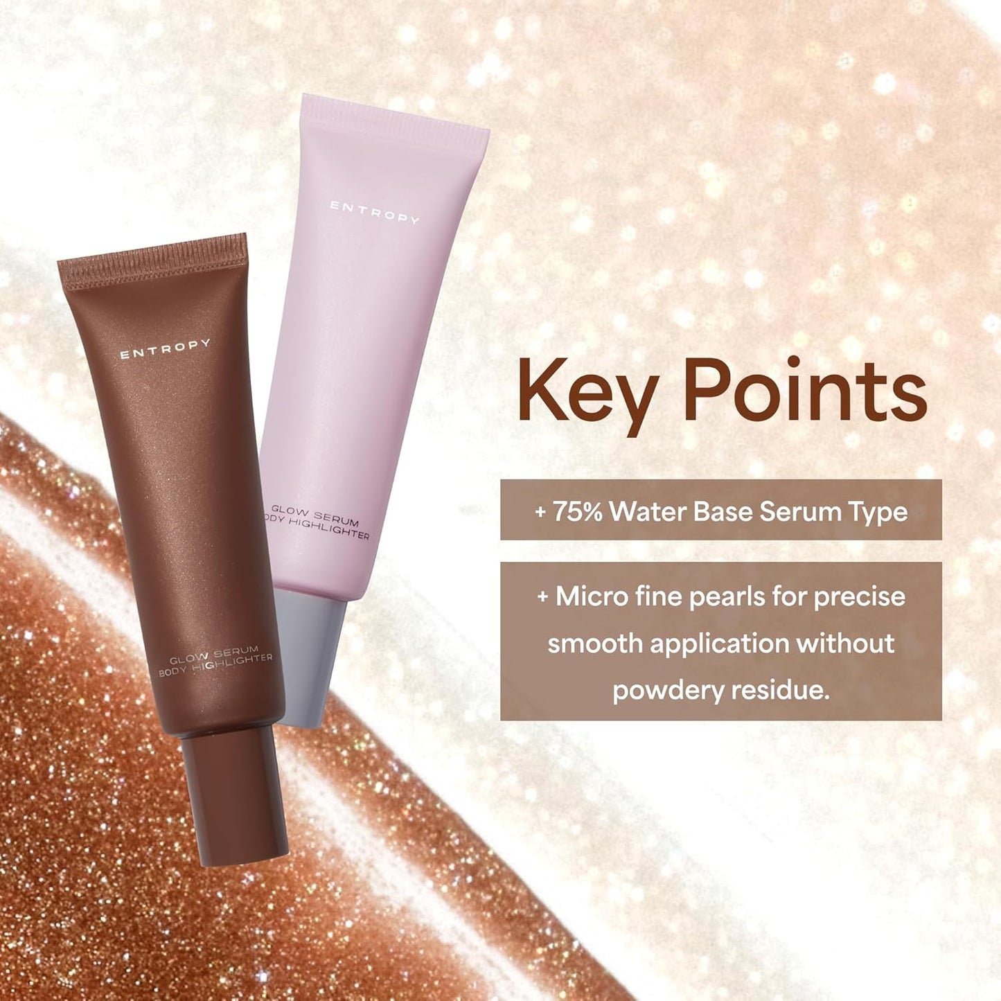 ENTROPY MAKEUP Glow Serum Body Highlighter, 75% Water-Rich Serum with Skincare Ingrediants, Buildable Radiance, Silky Lightweight for Face & Body, Crystal Pink Luminizer, Sugar Lit