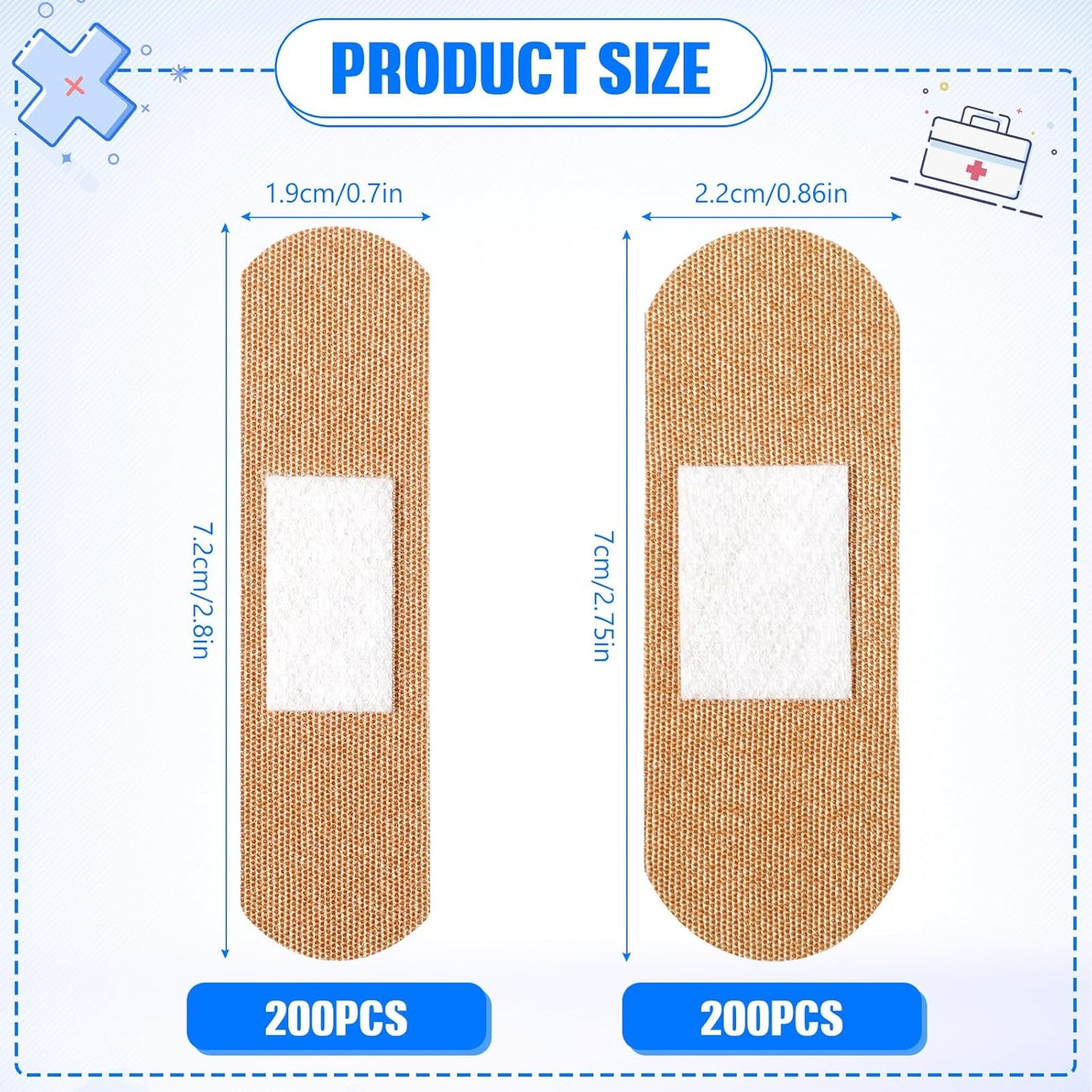 400 Pcs Flexible Fabric Adhesive Bandages Bulk Assorted Breathable Bandages for Finger Wound Family First Aid Skin Wrap(2 Styles)