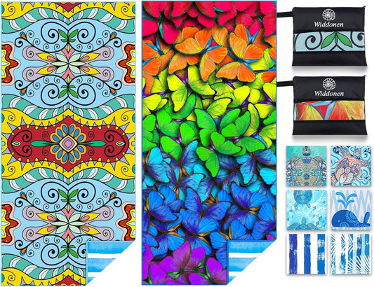 2 Pack Microfiber Lightweight Beach Towel Sand Free Quick Dry Absorbent Thin Compact Towels for Swimming Pool Camping Beach Accessories Large Easy Pack Travel Things for Vacation Essentials Gift