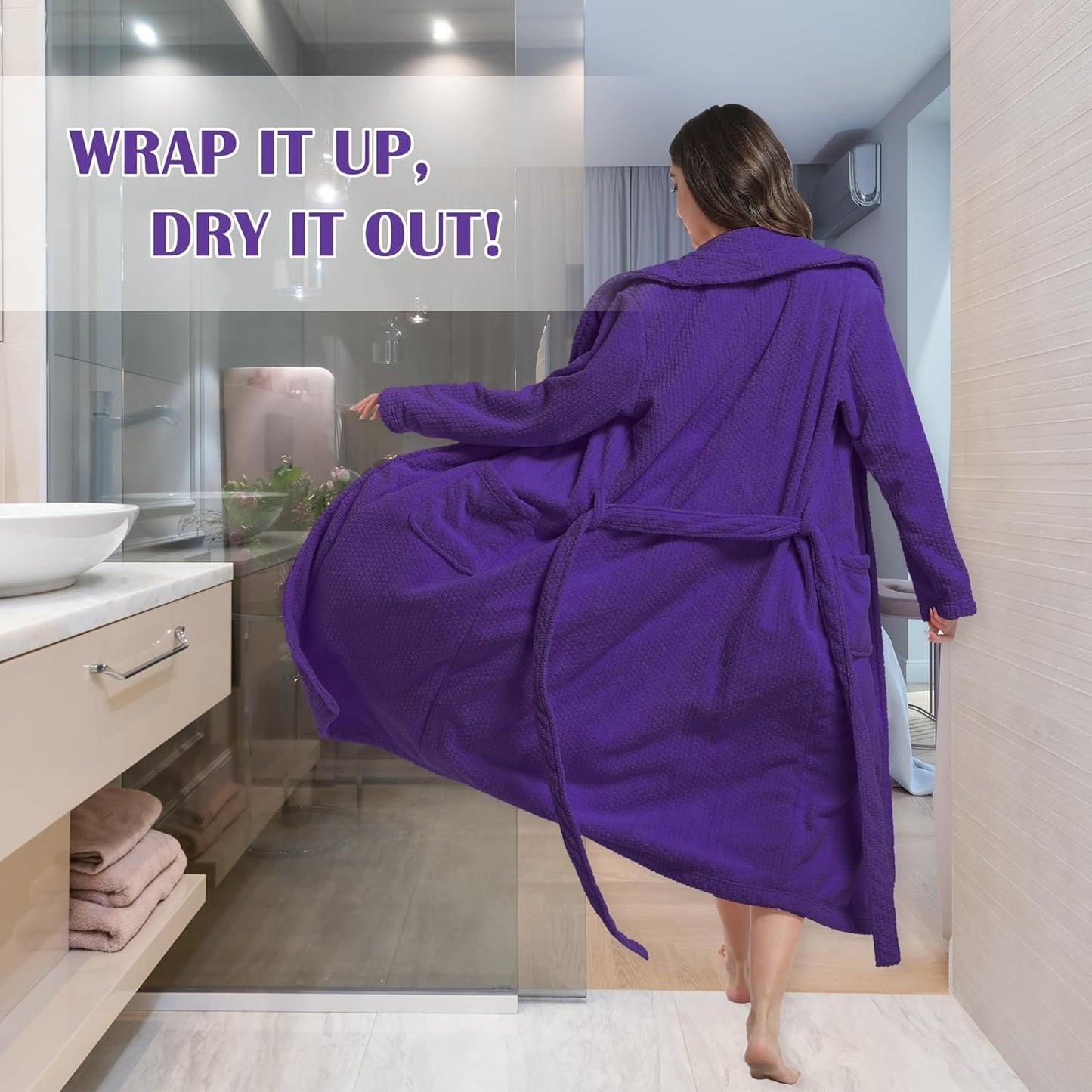 Women's Shawl Collar Bathrobe, Soft Long Towel Robes for Women - Super Absorbent Quick Dry yet Warm