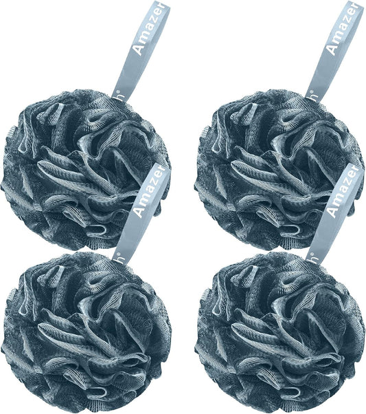 AmazerBath Bath Shower Loofah Sponge 60g/PCS Bath Sponges for Men Exfoliating- Set of 4 Indigo
