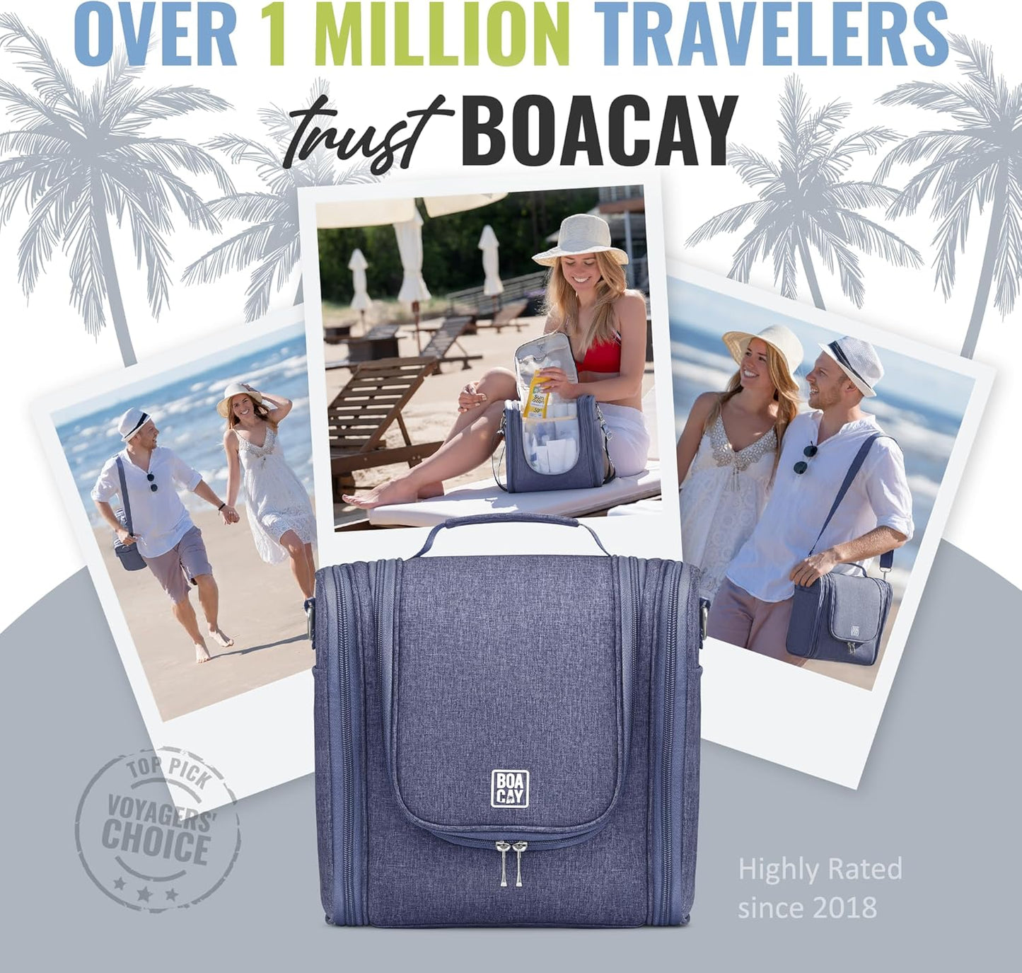 BOACAY Extra Large Hanging Travel Toiletry Bag for Women and Men, Makeup Bag, Bathroom & Shower Organizer Kit for Accessories, Cosmetics, Essentials