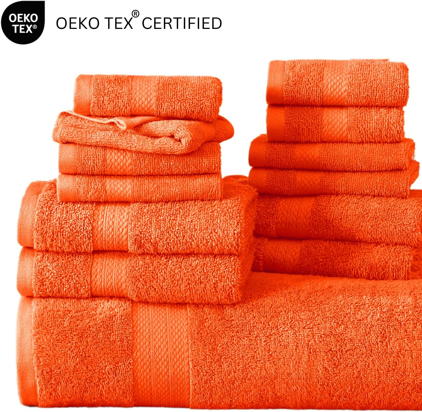 LANE LINEN 100% Cotton 24 Piece Bathroom Towel Set - Ring Spun, Quick Dry, Ultra Soft & Absorbent - 2 Bath Sheets, 4 Fingertip, 4 Bath, 6 Hand Towels, 8 Washcloths - Oeko Tex Certified - Tiger Lily
