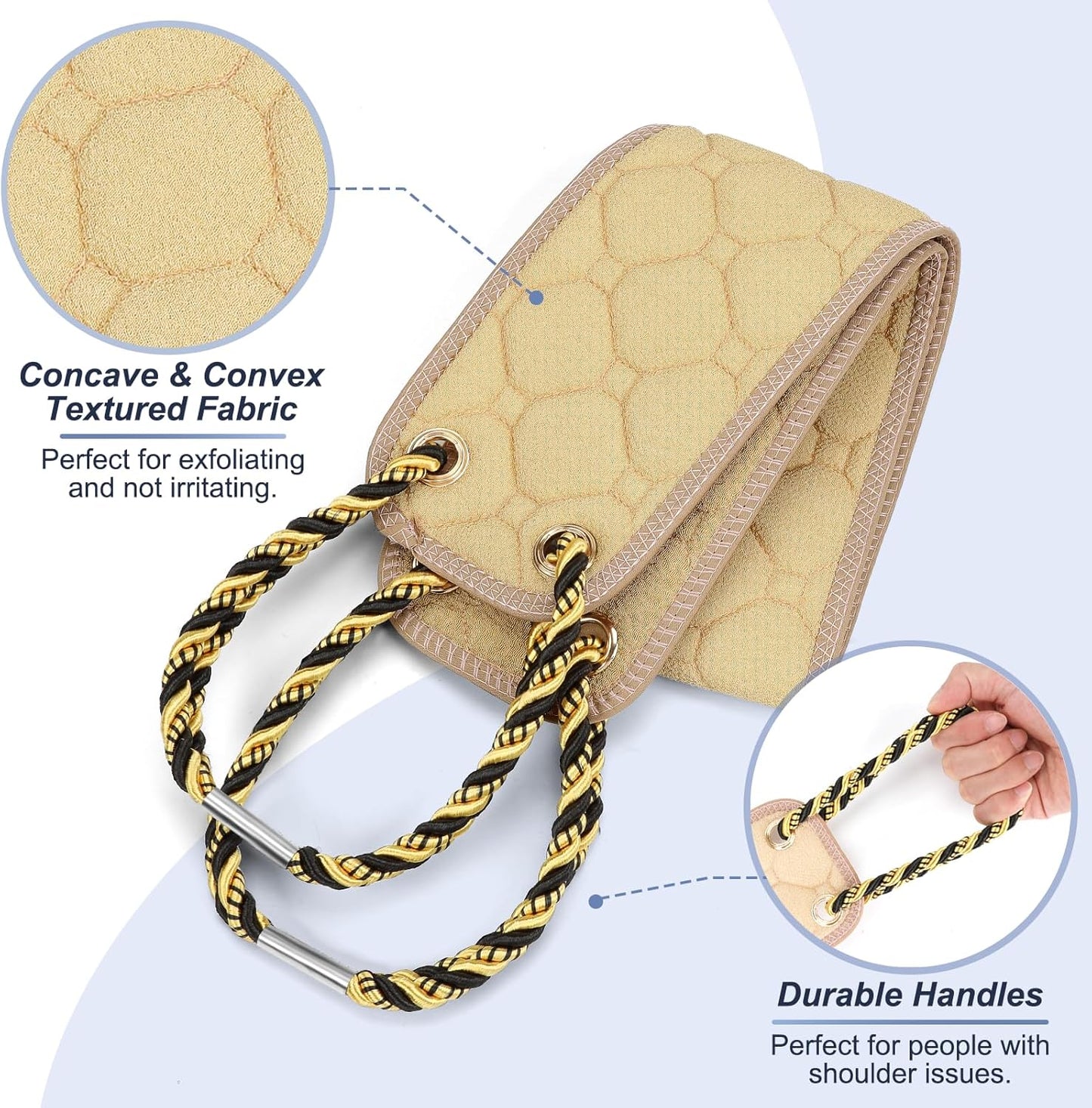 Exfoliating Back Scrubber with Handles, 38.5 Inch Double-Sided Back Exfoliator Body Scrub Towel, Exfoliating Washcloth Bath Tool for Use in Shower, Back Washer to Deep Clean Your Skin for Men & Women