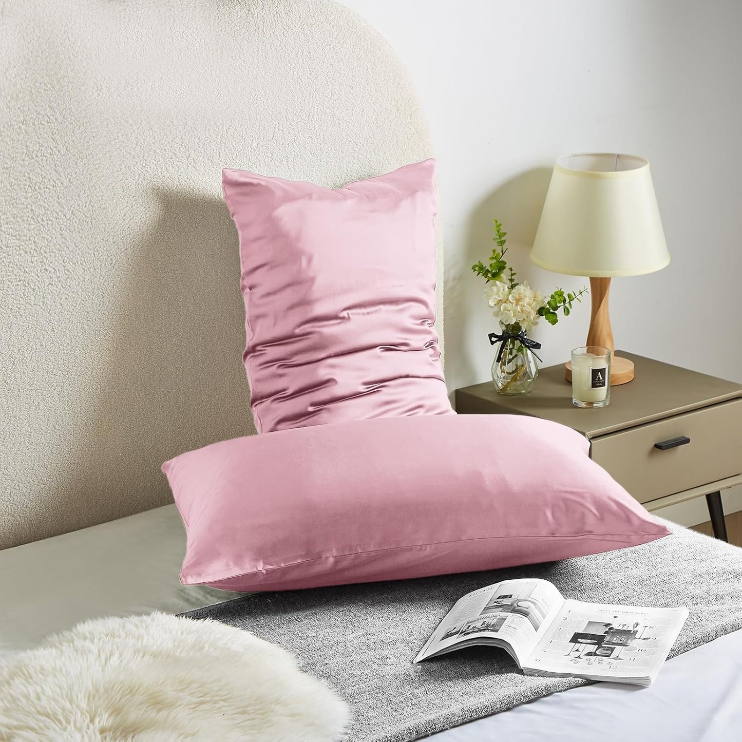 Silk Body Pillow Cover Pillow Pillowcase Soft Body Pillow Cover Pillow Case Mulberry Silk Pillowcase for Sleep(Pink,20"X 54",1pc)