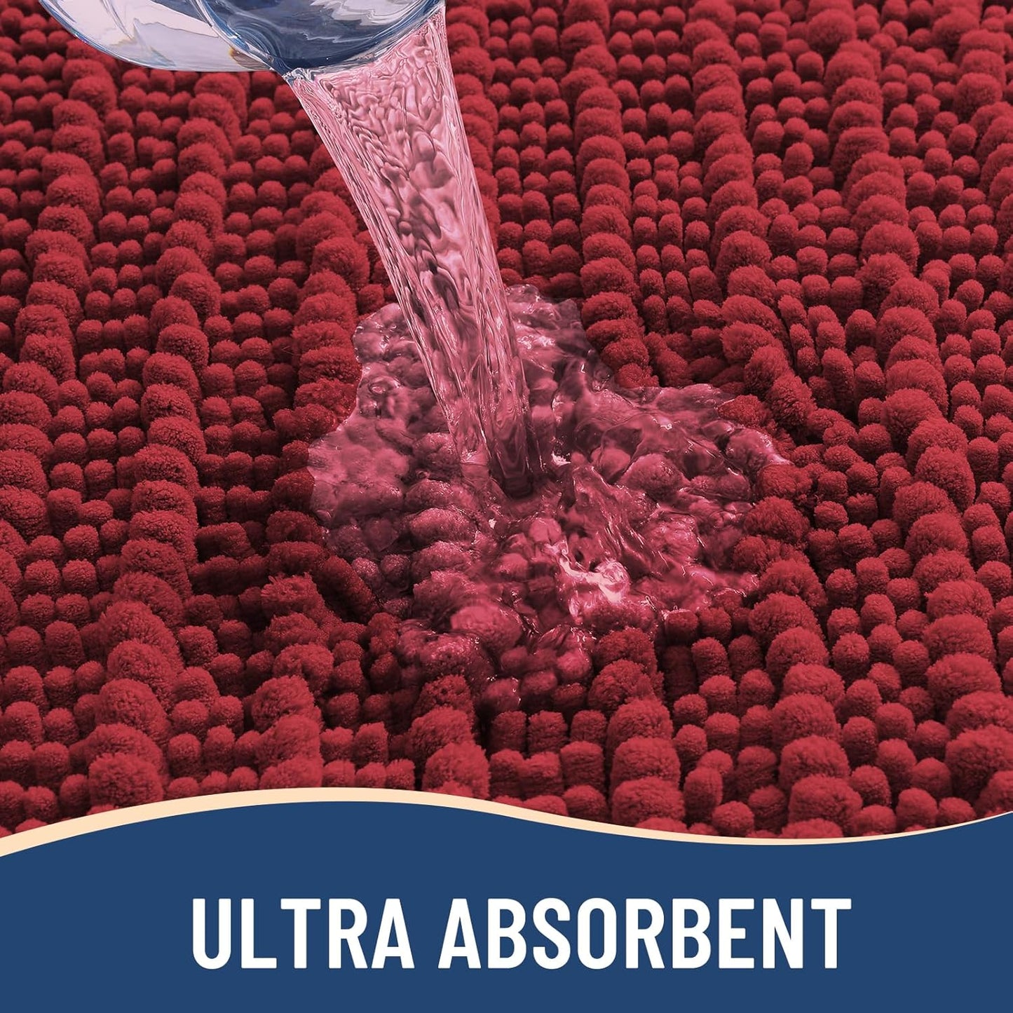 Arotive Luxury Chenille Bathroom Rug Mat, Extra Soft Thick Absorbent Shaggy Bath Rugs, Non-Slip Machine Wash Dry, Plush Bath Mats for Bathroom, Shower and Tub, 47x24, Red