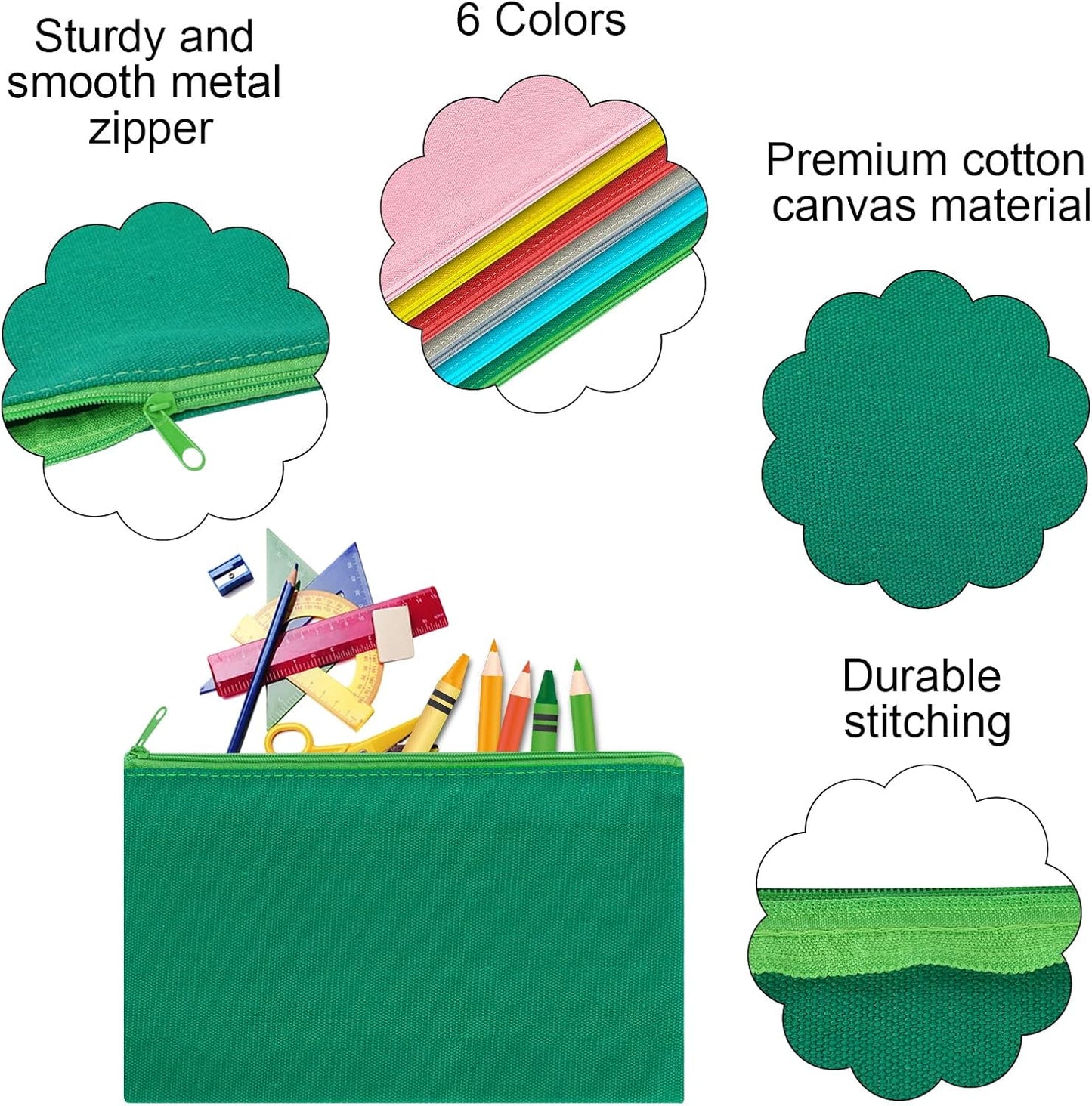 12 Pieces Cotton Canvas Makeup Bag, Multipurpose Cosmetic Bag with Zipper Travel Toiletry Pouch, Blank DIY Craft Bag (Multicolored A, L)