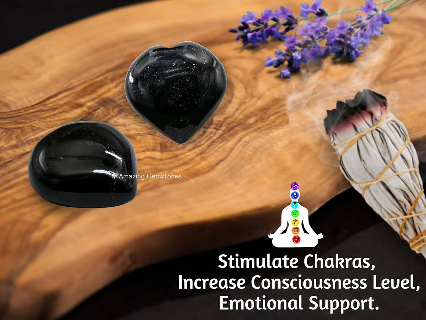 Amazing Gemstone Natural Black Tourmaline Crystal Heart Palm Stone - Pocket Massage Worry Stone for Natural Body Chakra Balancing, Reiki Healing and Crystal Grid