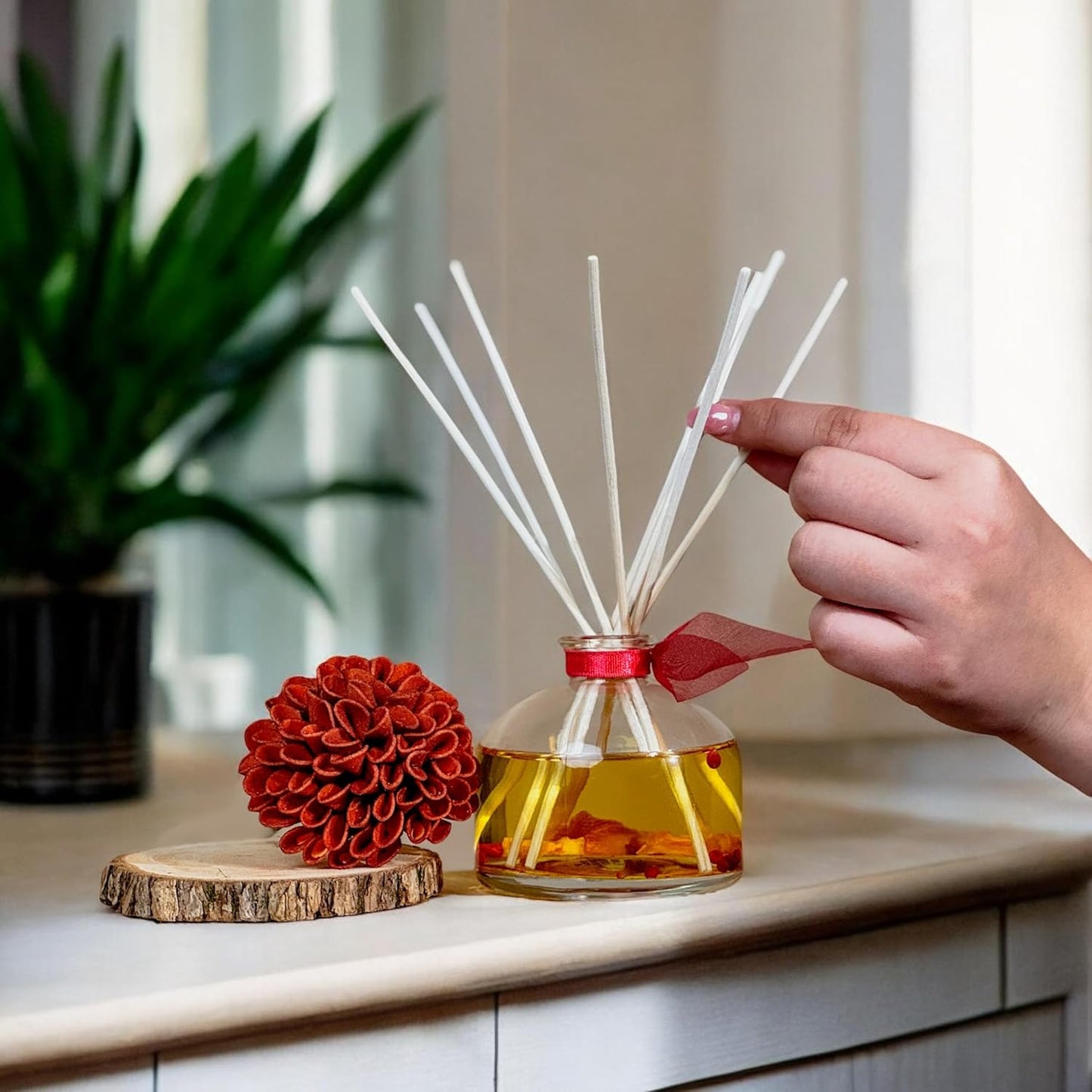 LOVSPA Reed Diffuser Set, Uplift Pomegranate Citrus Scented Oil Diffuser with Sticks, Home Fragrance Accessories for Bathroom Shelf Decor, Aroma Diffusers for Home or Office Desk, USA Made