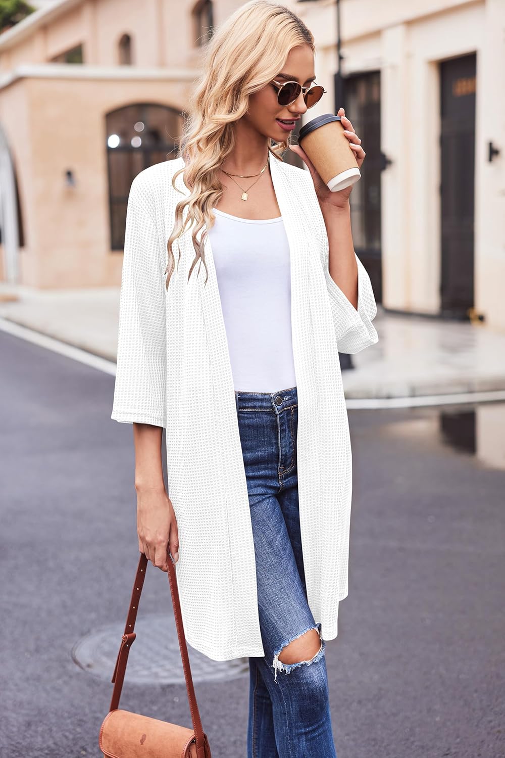 Ekouaer Robes for Women Waffle Knit Bathrobe Soft Lightweight Knee Length Loungewear S-XXL