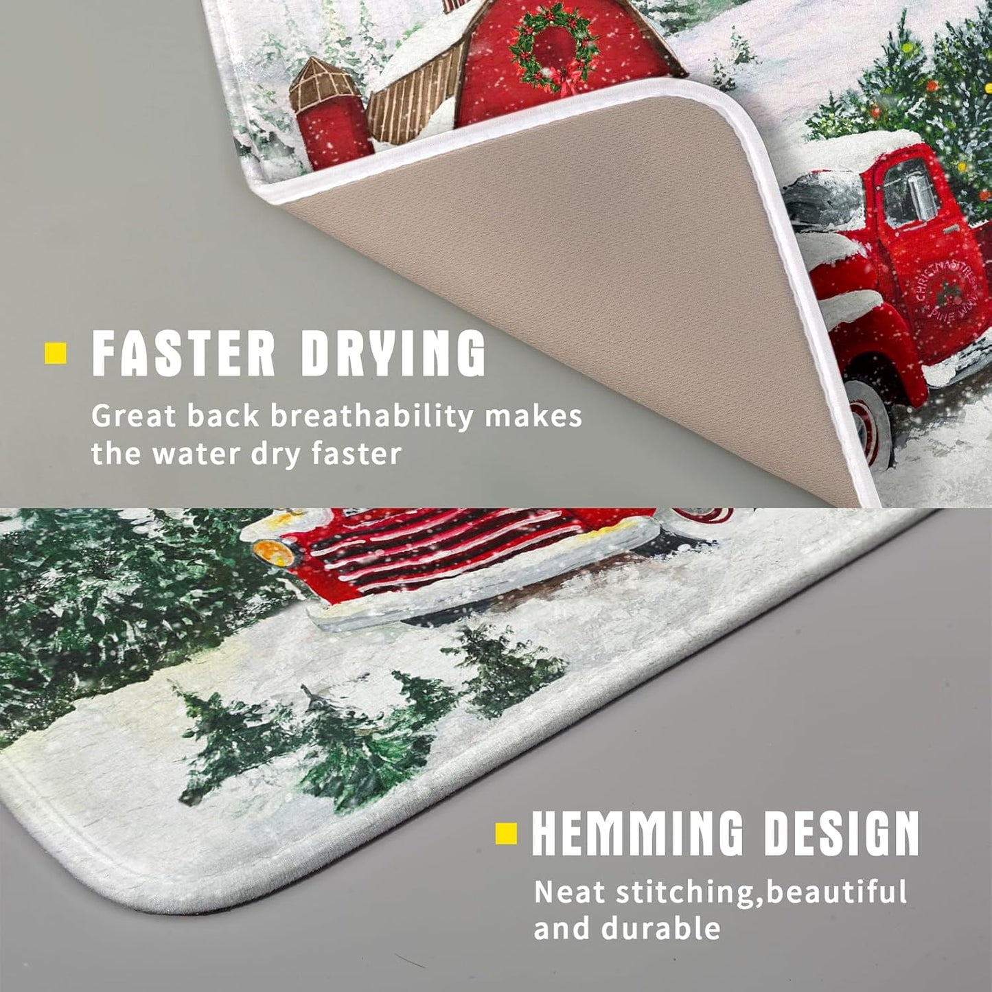 Winter Red Truck Dish Drying Mat Christmas Tree Dishes Pad 16x18 Inch Dish Drainer Rack Mats Absorbent Fast Dry Kitchen Holiday Accessories