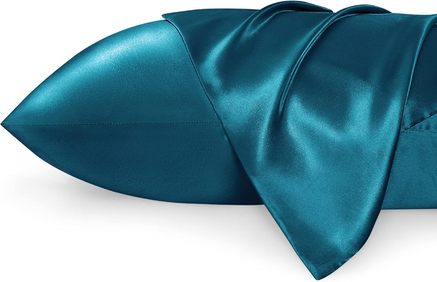 Bedsure King Size Satin Pillowcase Set of 2 - Teal Silky Pillow Cases for Hair and Skin with Envelope Closure, Similar to Silk Pillow Cases, Gifts for Women Men, 20x36 Inches, 2pcs
