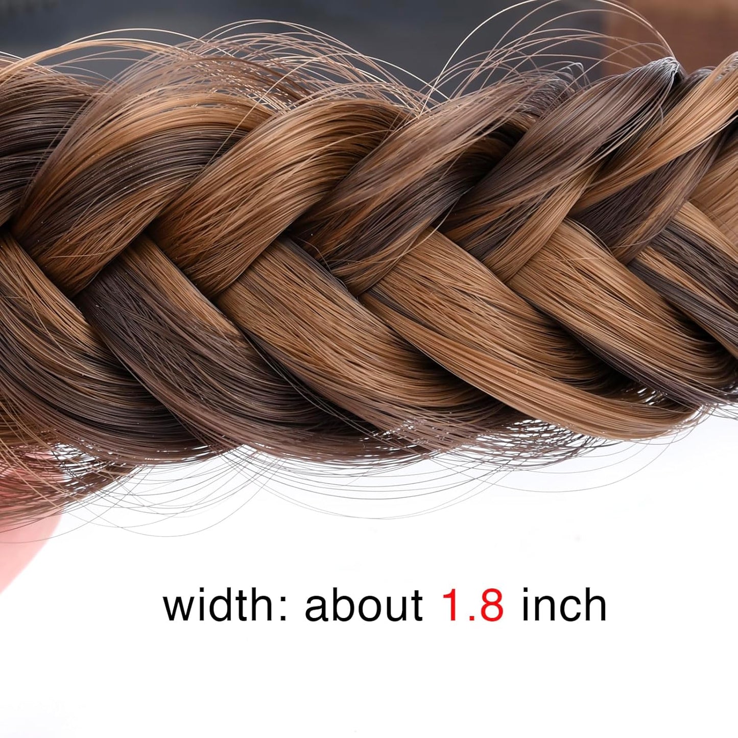 DIGUAN Wide Messy Braided Headband With Teeth Synthetic Hair Plaited Headband High Elasticity Braids Chunky Fishtail Braided Hair Band for Girls Women (Chocolate Toast)
