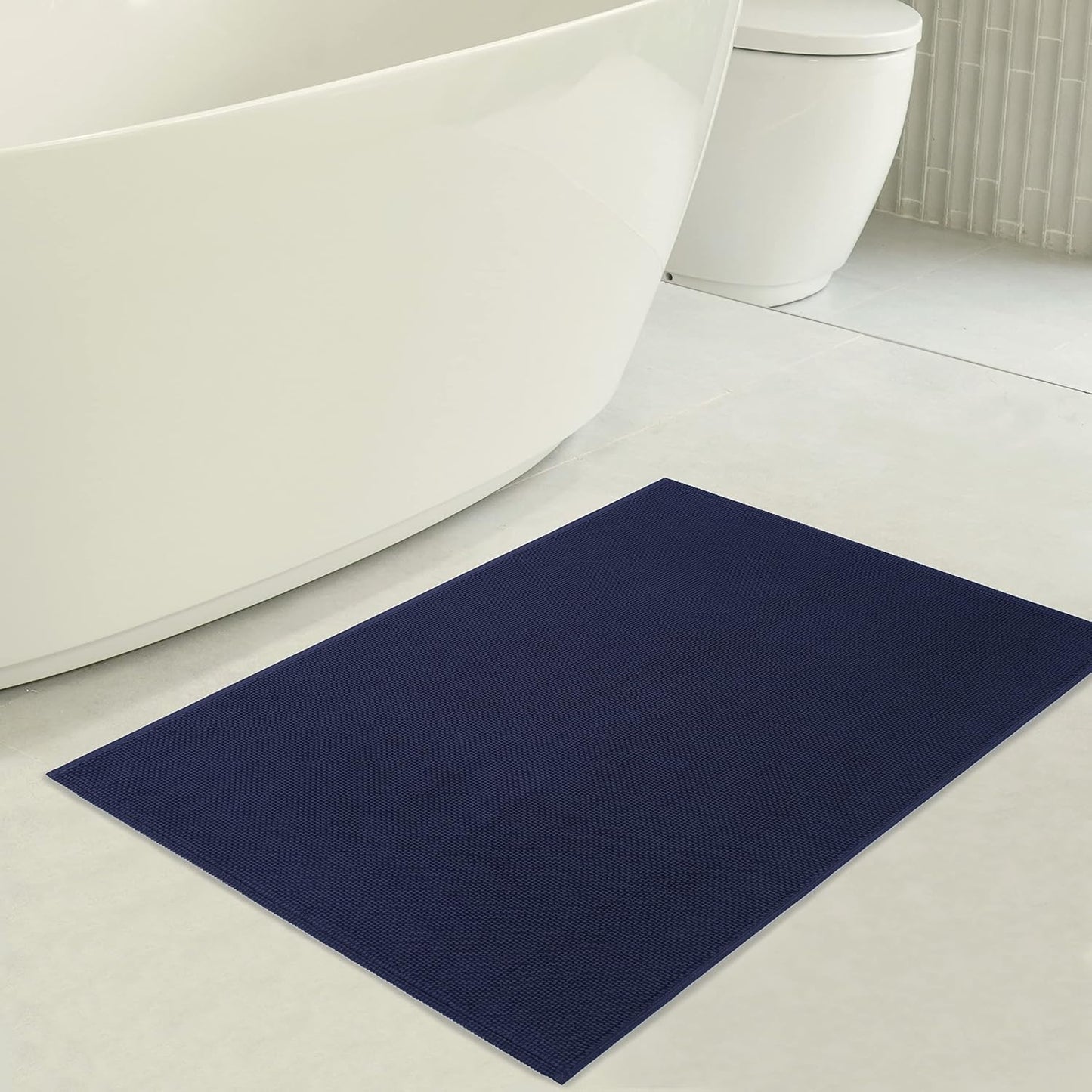 American Soft Linen Bath Rug, 20 in 34 in 100% Cotton Bath Mats Rugs for Bathroom, Slip Reducer Washable Shaggy Form Area Rugs, Navy Blue Bath Rug