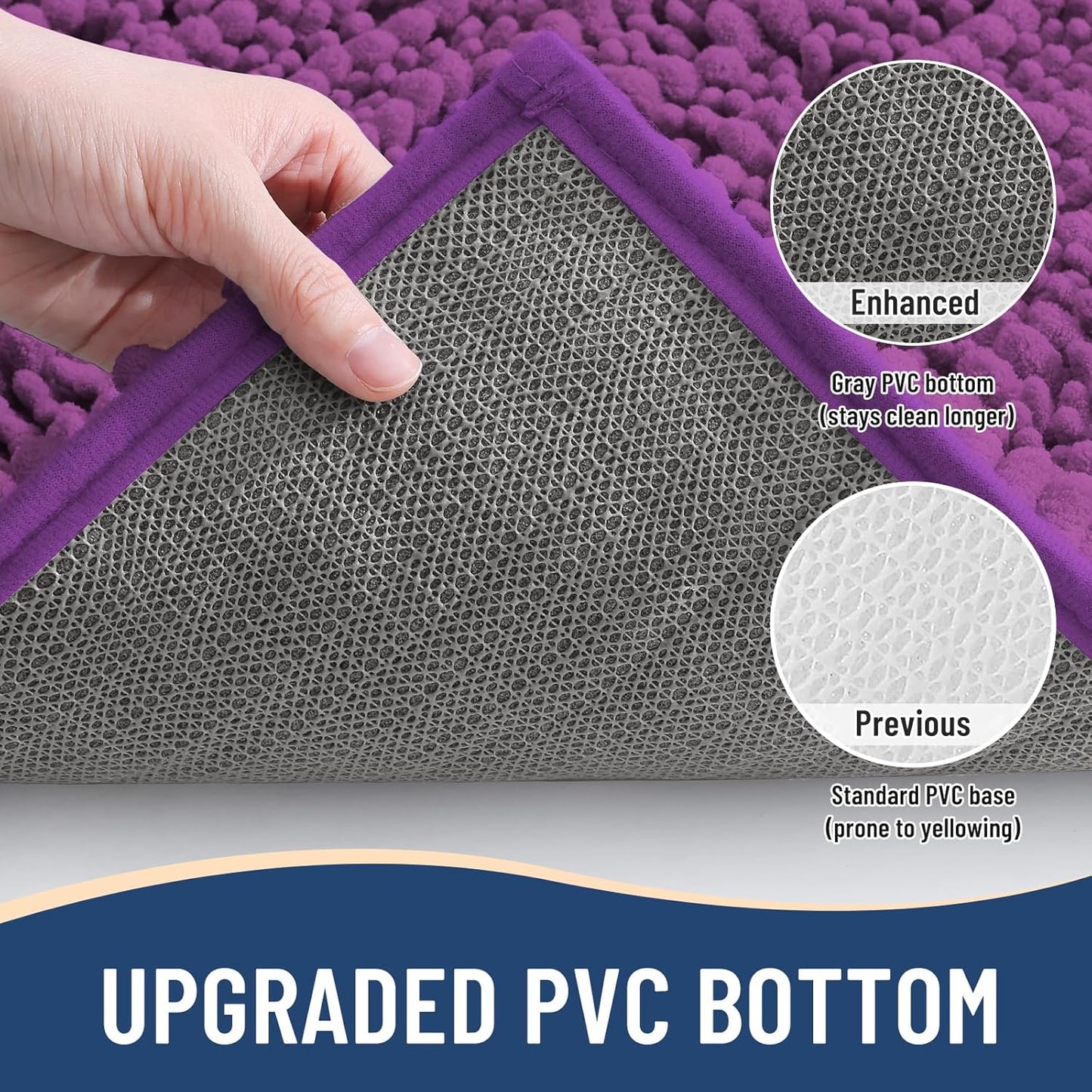 Arotive Luxury Chenille Bathroom Rug Mat, Extra Soft Thick Absorbent Shaggy Bath Rugs, Non-Slip Machine Wash Dry, Plush Bath Mats for Bathroom, Shower and Tub, 24x16, Purple