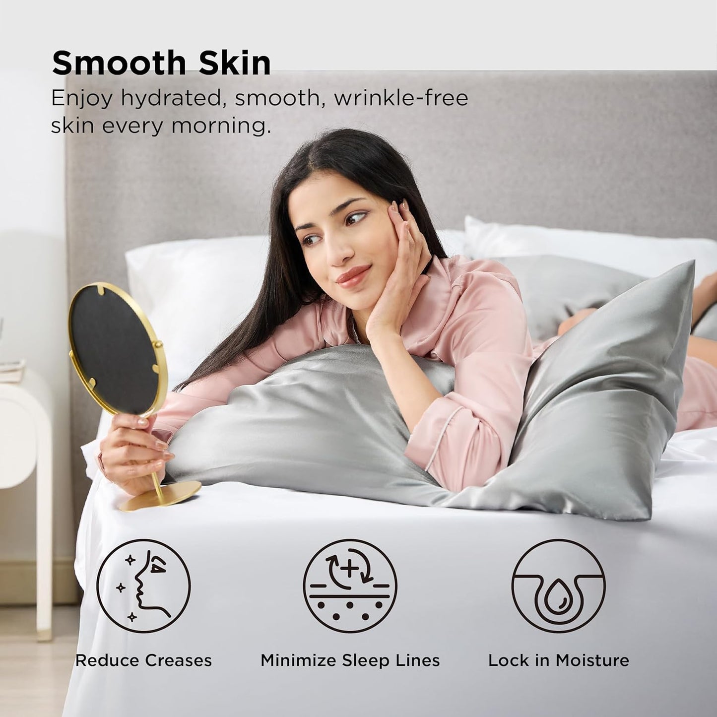 Bedsure Satin Pillowcase, Similar to Silk Pillow Cases Queen Size Set of 2, Cooling Pillow Case with Envelope Closure, Christmas Room Decor Gifts for Women Men, Silver Grey, 20x30 Inches, 2pcs