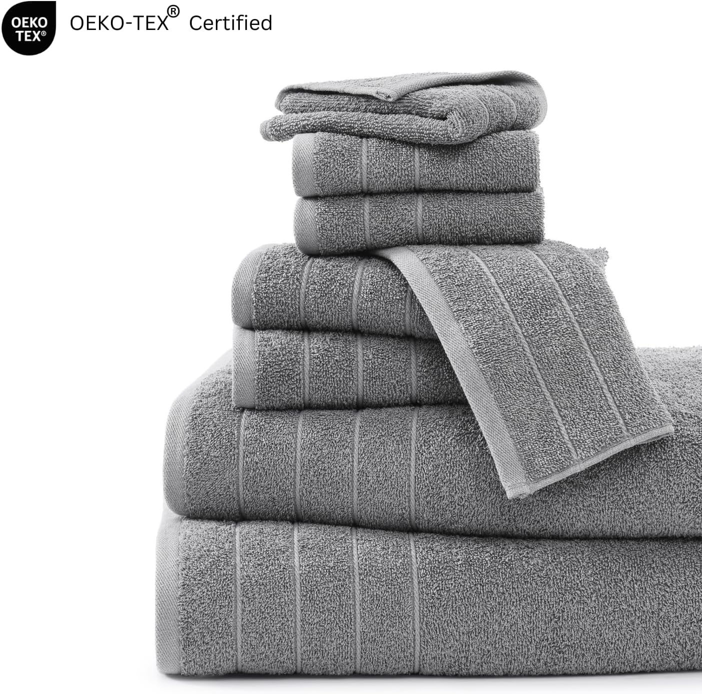 Casa Platino 100% Cotton 8 Piece Bath Towel Set - Ring Spun, Quick Dry, Super Soft & Highly Absorbent - 2 Bath, 4 Washcloths, 2 Bathroom Hand Towels - Hotel Quality Bathroom Towel Set - Ultimate Grey