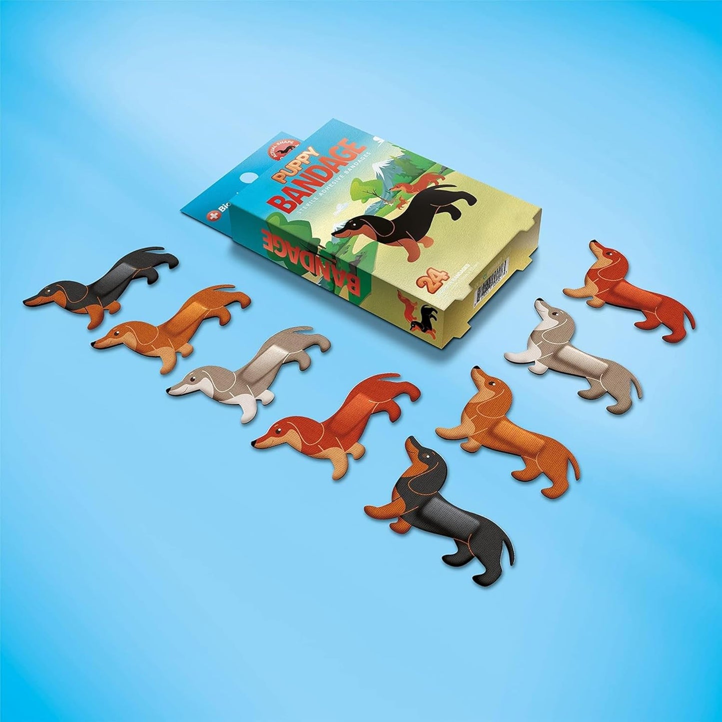 BioSwiss Kids Bandages, Weiner Dog Shaped Self Adhesive Bandage Set, Latex Free, Sterile Wound Care, 24 Count