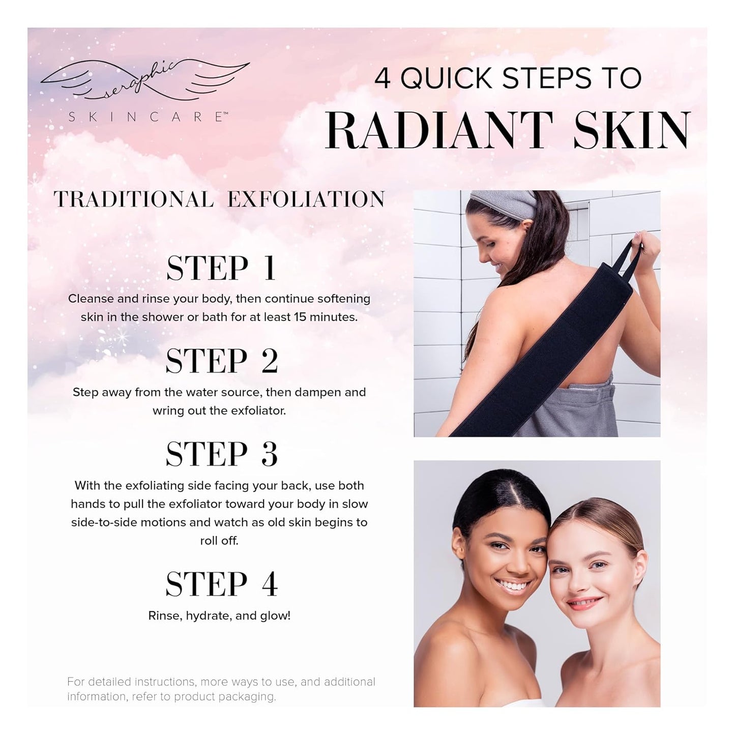 Seraphic Skincare Premium Back Exfoliator – Dual-Sided Back Scrubber for Men & Women – 100% Vegan – Viscose Side for Deep Exfoliation, Mesh & Washcloth Side for Cleansing – Bacne Prevention