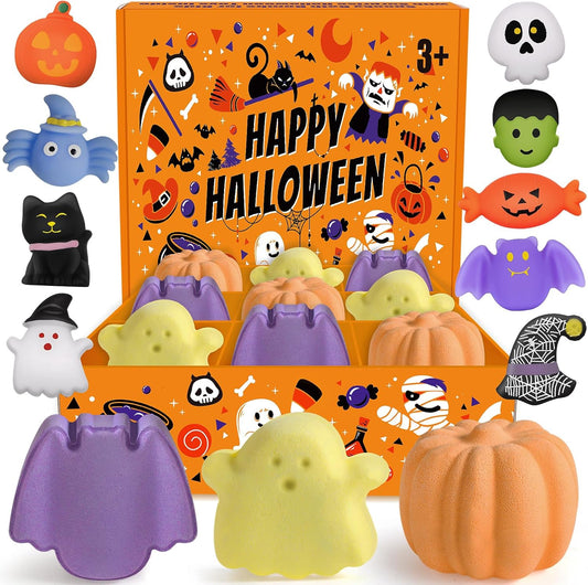 9 Pack Halloween Bath Bombs for Kids, Halloween Bubble Kids Bath Bombs with Surprise Toy Inside, Halloween Treat Bags Gifts for Kids Girls Boys