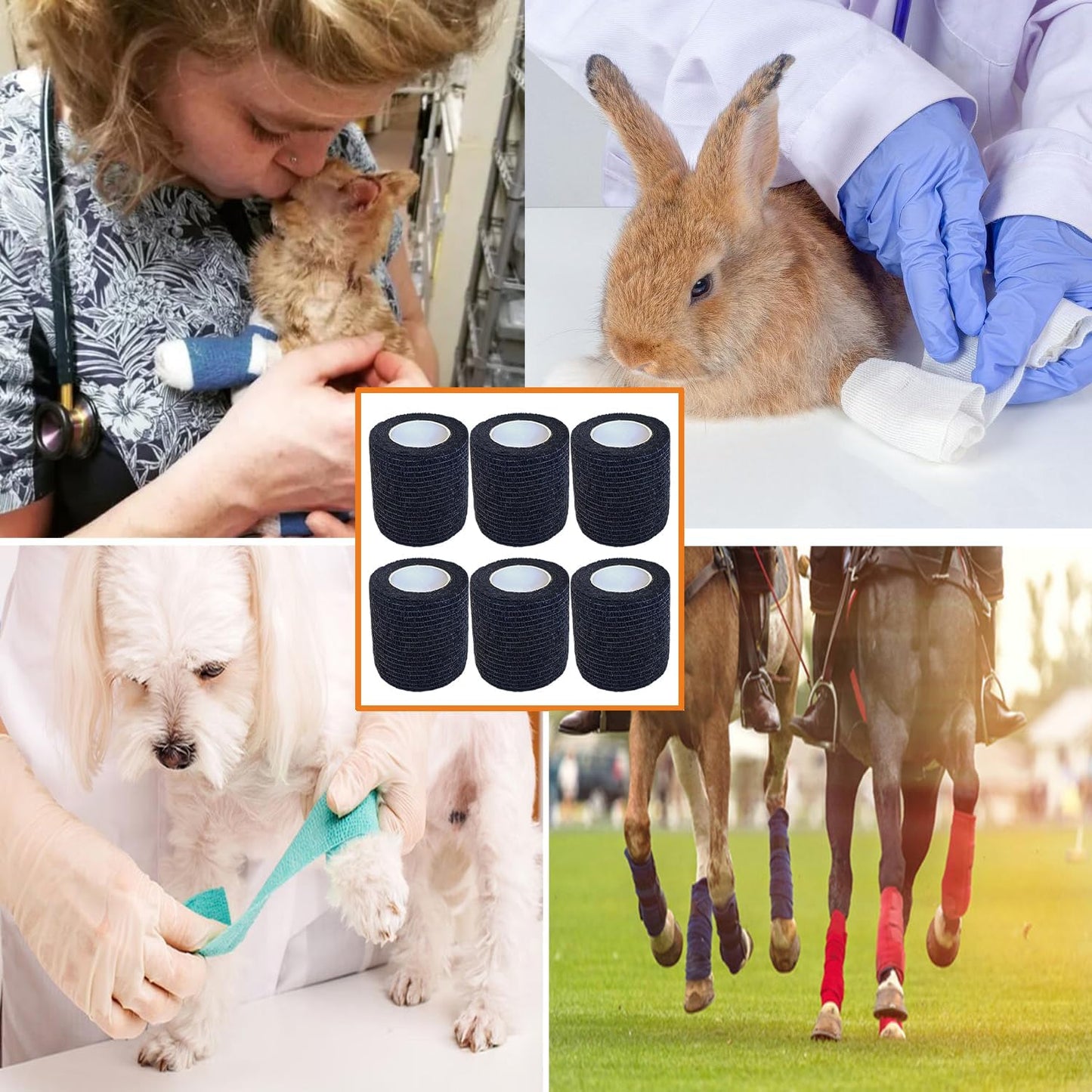 Hysiwen 6 Pack 2" x 5 Yards Self Adhesive Bandage Breathable Cohesive Wrap Self Adherent Vet Tape Self Stick Bandage Wrap for Sports, Athletic, Wrist, Ankle(Black)