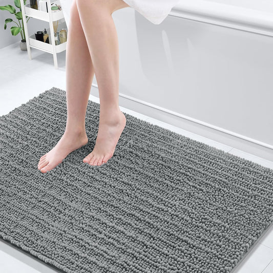 Arotive Luxury Chenille Bathroom Rug Mat, Extra Soft Thick Absorbent Shaggy Bath Rugs, Non-Slip Machine Wash Dry, Plush Bath Mats for Bathroom, Shower and Tub, 59x35, Grey
