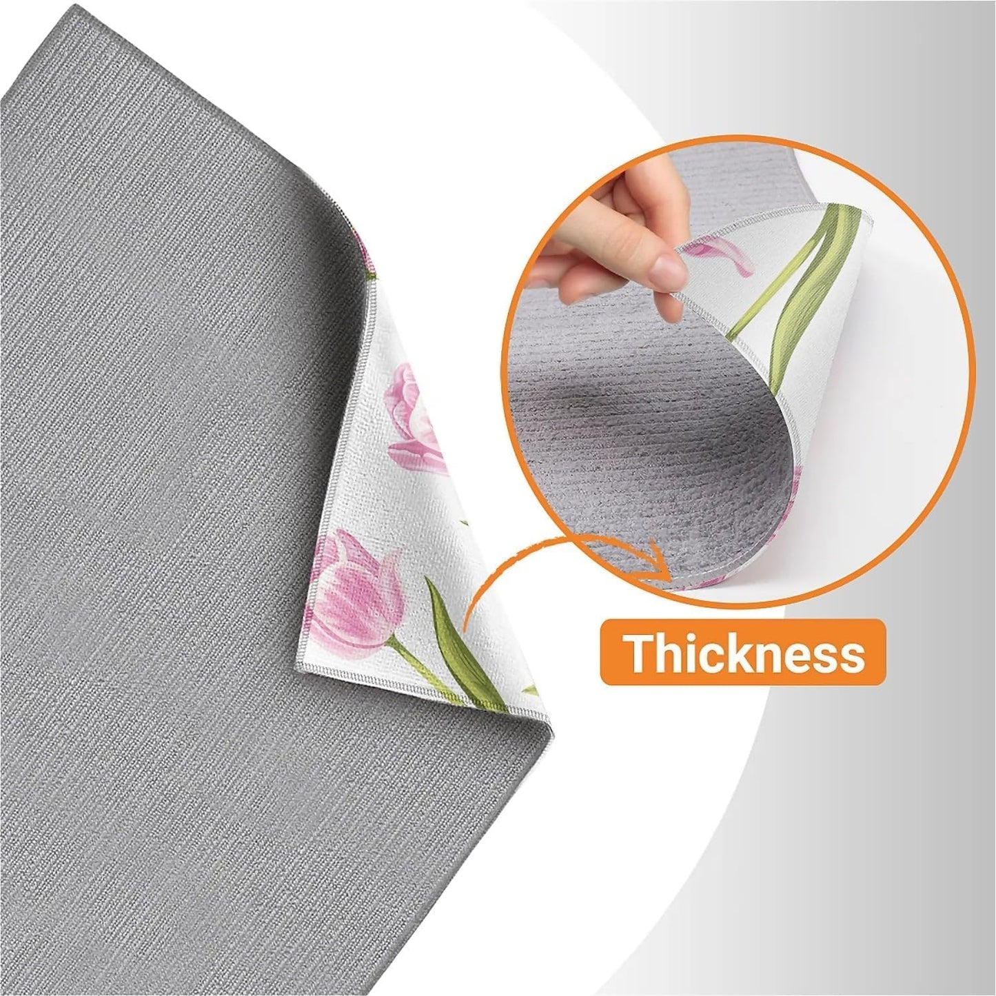 Dish Drying Mat For Kitchen Counter, Pink Tulip Flower Microfiber Absorbent Dish Drainer Rack Pad Reusable Large 18x24in Drying Mat