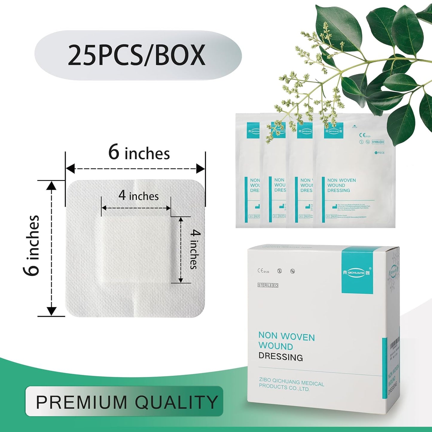 6X6 Inches Sterile Adhesive Island Wound Dressing Bandages - Extra Large Non Woven Cover with Bordered Gauze Pads, 25 Individually Pack, High Absorbent, Medical Grade by QICHUANG(6X6 INCHES - C25)