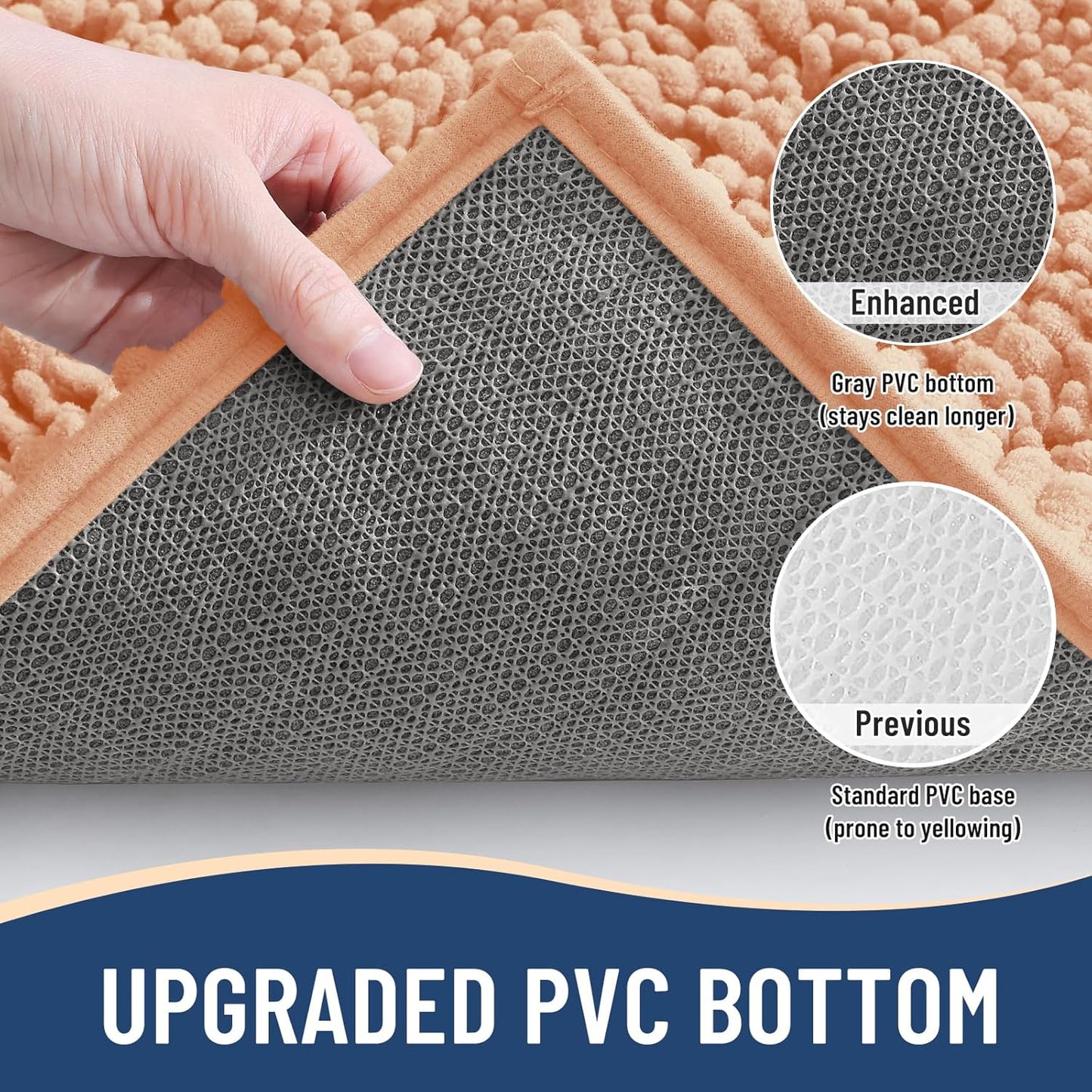 Arotive Luxury Chenille Bathroom Rug Mat, Extra Soft Thick Absorbent Shaggy Bath Rugs, Non-Slip Machine Wash Dry, Plush Bath Mats for Bathroom, Shower and Tub, 24x16, Peach