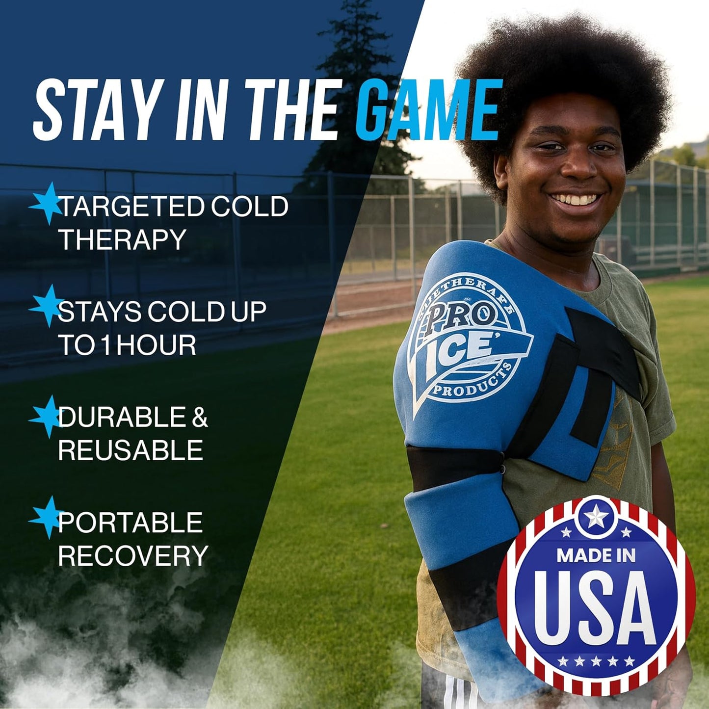 PRO ICE Shoulder Elbow Ice Therapy Wrap for Youth - Excellent for Treating Rotator Cuff injuries, Elbow Joint and Muscle Inflammation - Reusable Ice Packs Included - Arm Ice Pack Wrap for Pitchers
