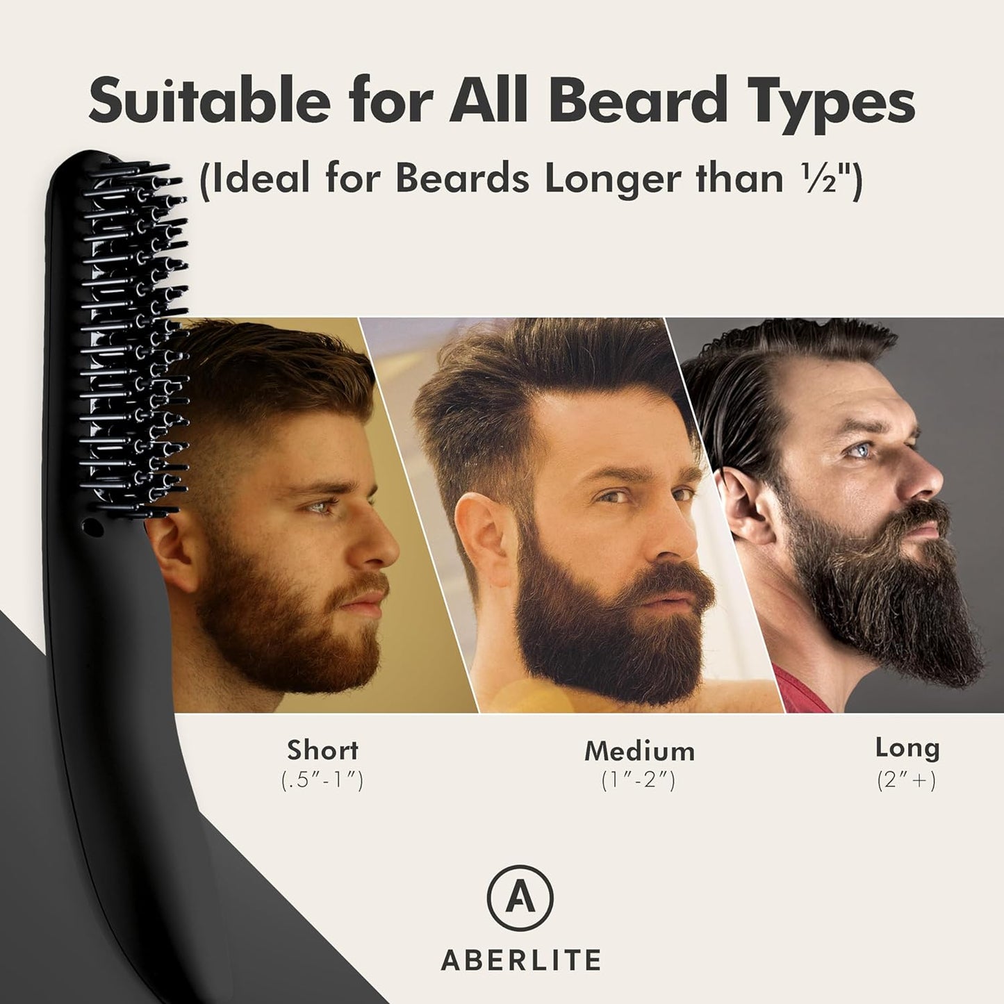 Aberlite EDC - Men's Professional Heated Beard Straightening Brush and Grooming Tool (for 0.5 inch plus Beards) (Black)