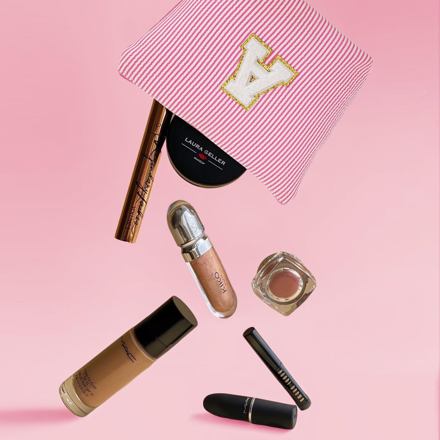 Birthday Gifts for Women - Initial Makeup Bag Set, Portable Makeup Pouch Cosmetic Bag with Zipper, Travel Essentials Toiletry Bag Travel Gifts for Women, Pink Letter B