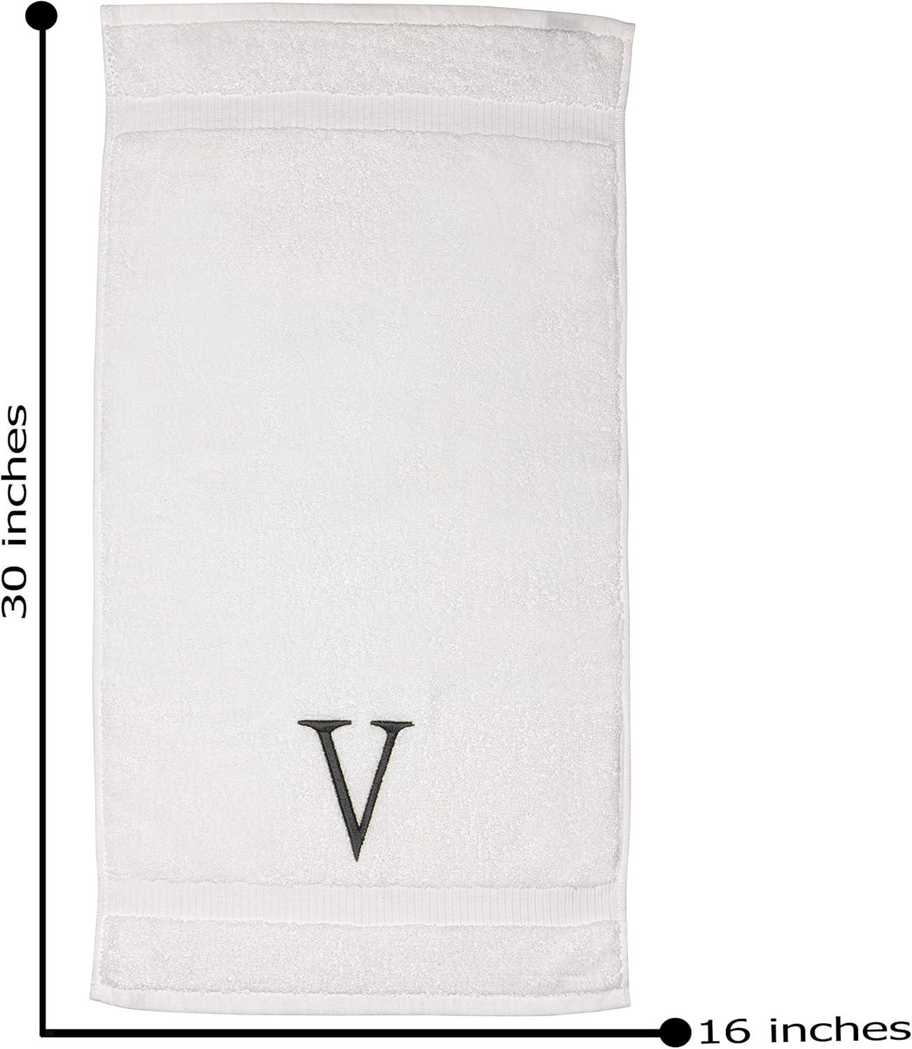 Dark Gray Initial Hand Towel for Bathroom - Monogrammed Luxury Hotel Quality Decorative Embroidered Towel for Powder Room, Spa - GOTS Organic Certified - Set of 2 Letter V