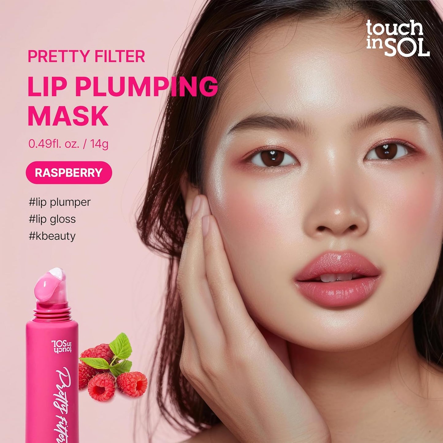 Touch in Sol Pretty Filter Daylight Lip Plumping Mask – Plumping Lip Gloss for Fuller Lips, Moisturizing Raspbarry Lip Plumper, Korean Makeup Essential for Glossy Lips #Raspbarry (0.3 fl.oz/9ml)