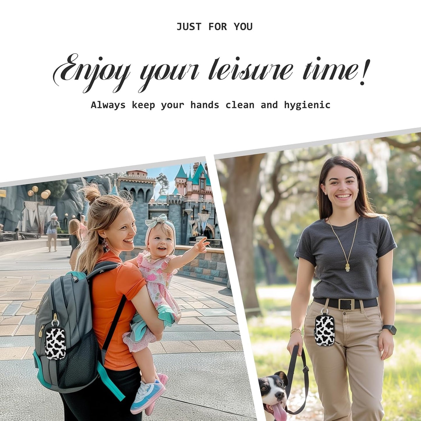 Cow Print Hand Sanitizer Spray Case, Hand Sanitizer Holder Zippered Pouch, Cute Fashion Accessory with Snap Hook for Glow Mist and Power Mist 1FL OZ