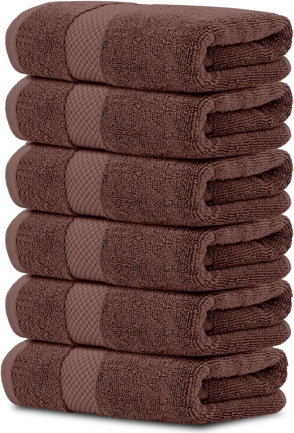 White Classic Luxury Brown Hand Towels - Soft 100% Turkish Cotton | Highly Absorbent Hotel spa Bathroom Towel Collection | 16x30 Inch | Set of 6