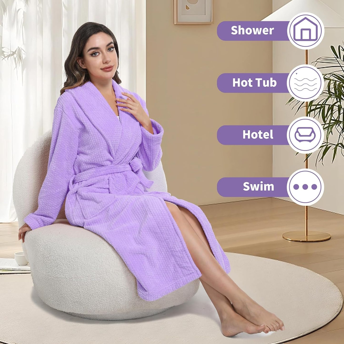 Women's Shawl Collar Bathrobe, Soft Long Towel Robes for Women - Super Absorbent Quick Dry yet Warm