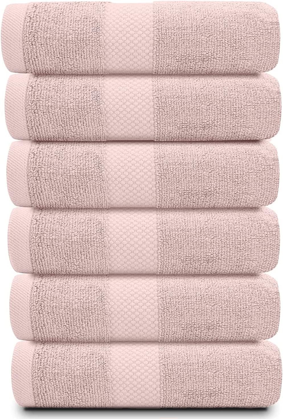White Classic Luxury Pink Hand Towels - Soft 100% Turkish Cotton | Highly Absorbent Hotel spa Bathroom Towel Collection | 16x30 Inch | Set of 6