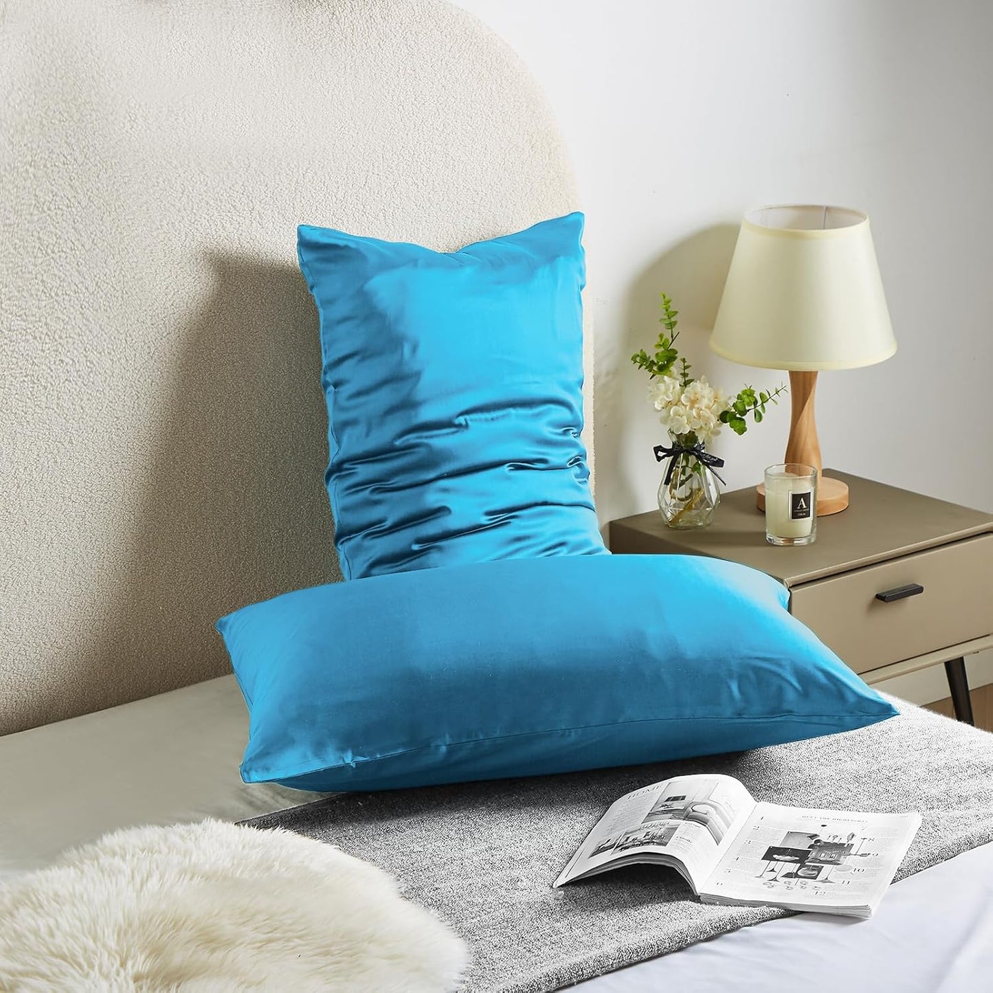 Silk Pillowcase for Hair and Skin Mulberry Silk Pillow Cases Soft Breathable Smooth Both Sided Natural Silk Pillowcase with Zipper Beauty Sleep 1 Pack for Gift (Standard, Pacific Blue)