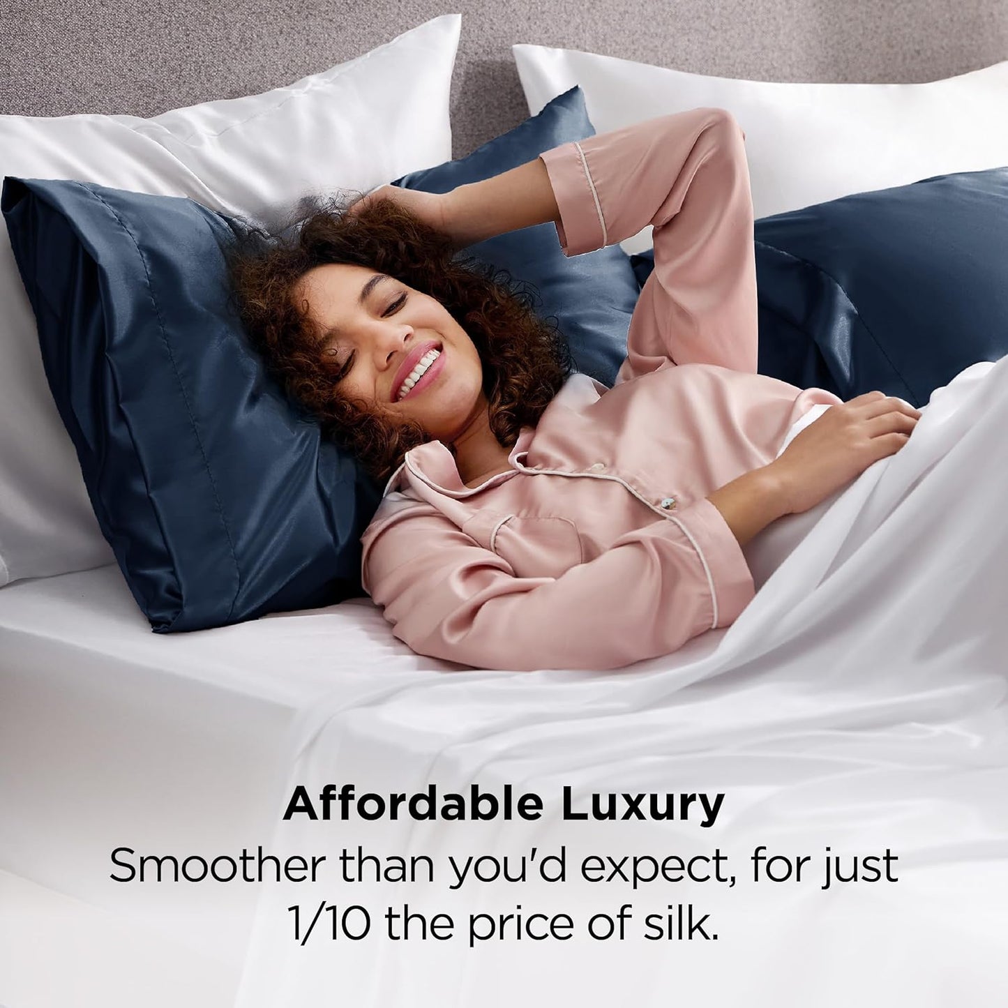 Bedsure Satin Pillowcase 2 Pack Similar to Silk Pillow Cases Standard Size, Pillow Case for Sleeping Women with Envelope Closure, Gifts for Women Men, Mood Indigo, 20x26 Inches