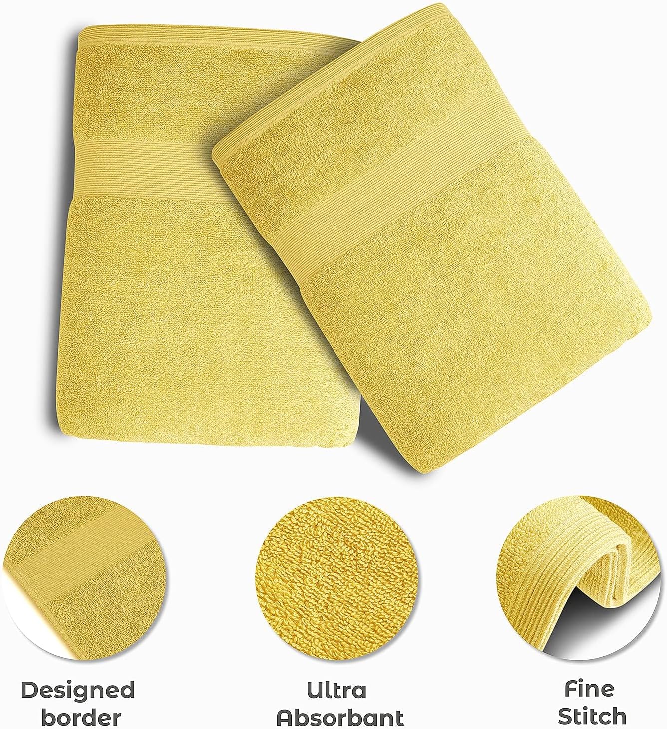 Softolle Luxury Bath Towels Set of 4 (27” x 54”) | Towels for Bathroom | Super Soft | Highly Absorbent Towels for Home, Spa, Gym (Yellow)
