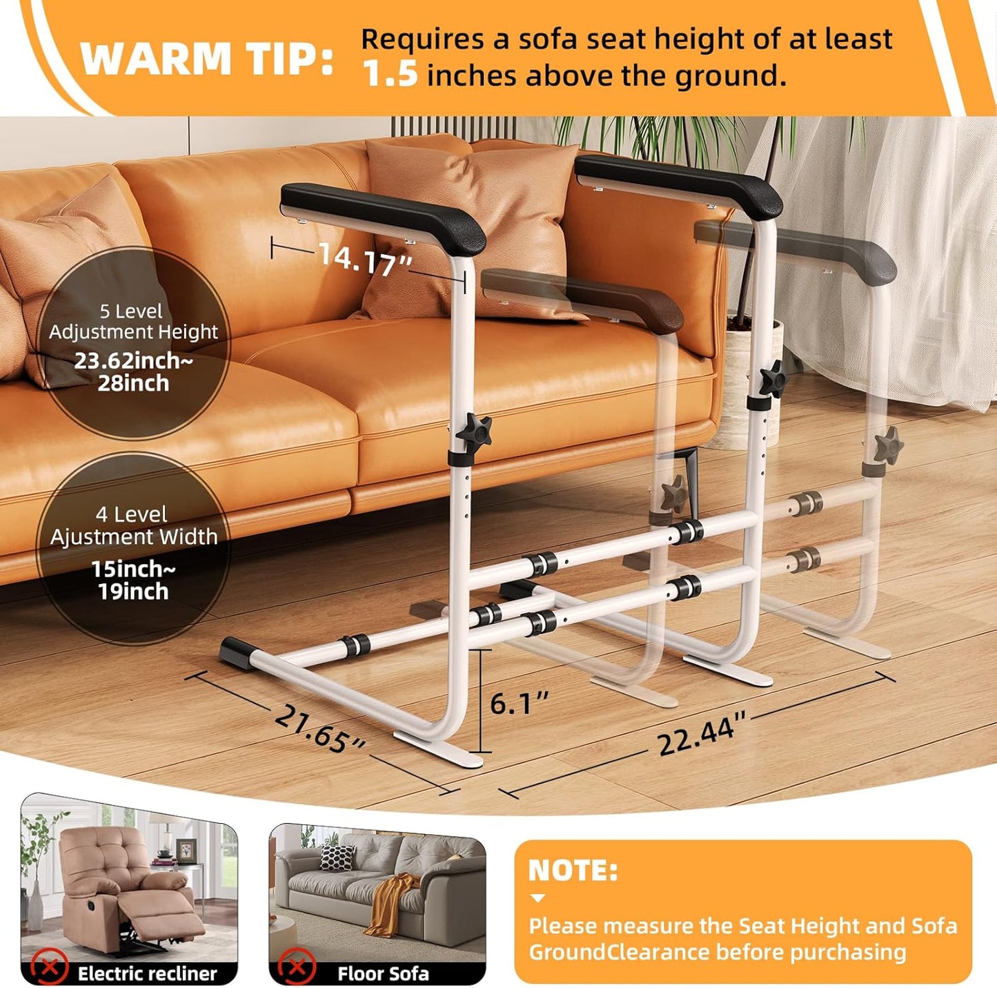 Couch Stand Assist for Elderly, Height and Width Adjustable Chair Sofa Lift Assist Devices for Senior, Disabled,Pregnancy, Chair Mobility Daily Aid, 450 lbs Capacity