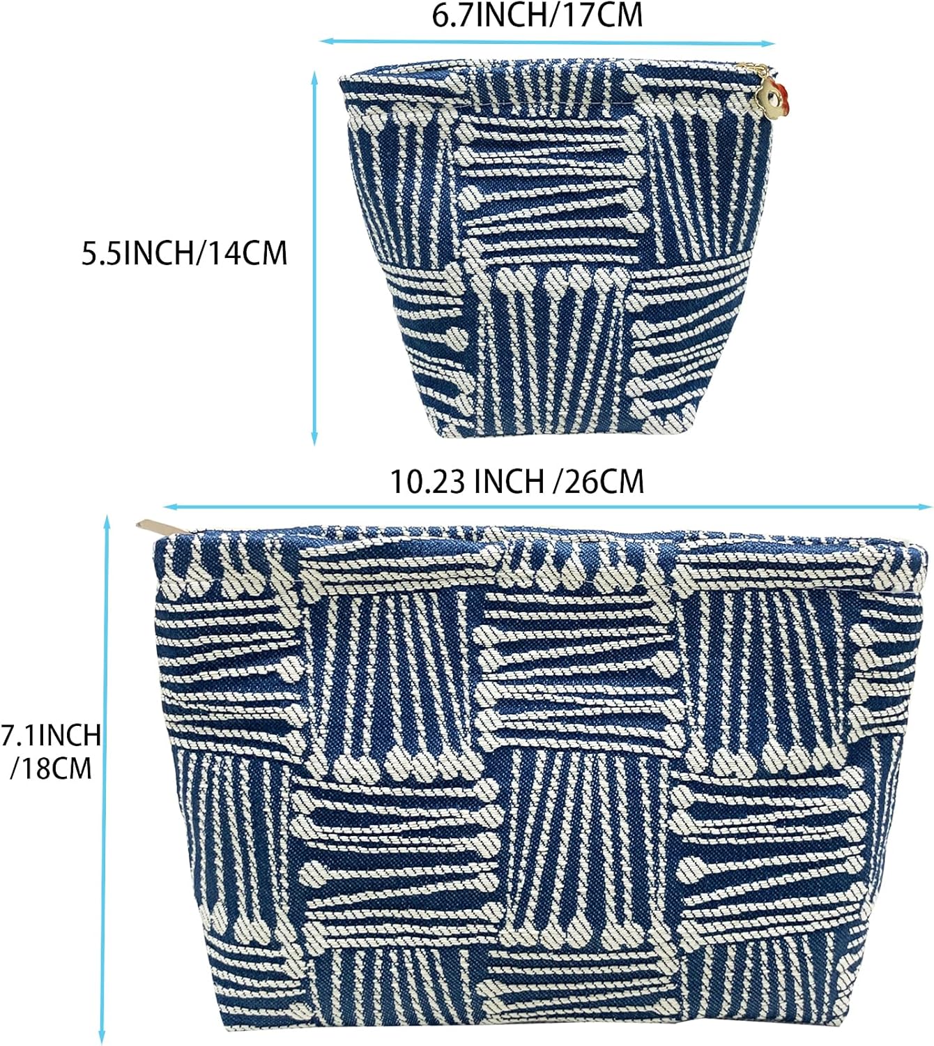 2 Pcs Makeup Bags, Large Cosmetic Bag Travel Toiletry Bag Organizer for Women, Embroidery Craft, Stripe Makeup Bag Small Cosmetic Pouch Purse with Zipper Gifts for Girls Teen